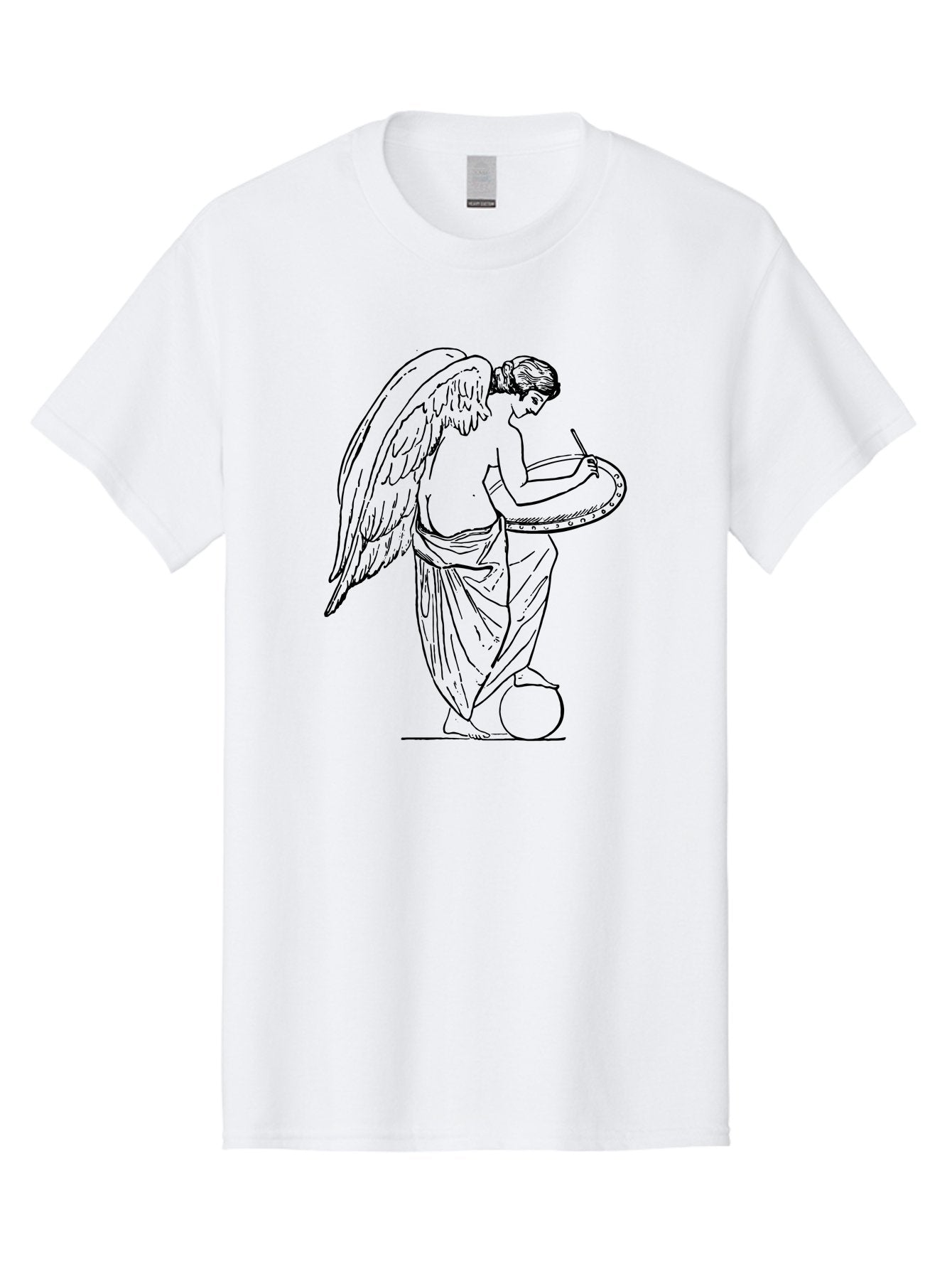 Angel-Playing-Tambourine Men'S Graphic Tee, 100% Cotton, Comfortable Casual Summer Wear, Machine Washable, Angel Playing Drum, Heavenly Music, Divine Art, Classical Illustration, Ethereal Beauty, Artistic Expression, Mythical Being, -  Aaa513 15