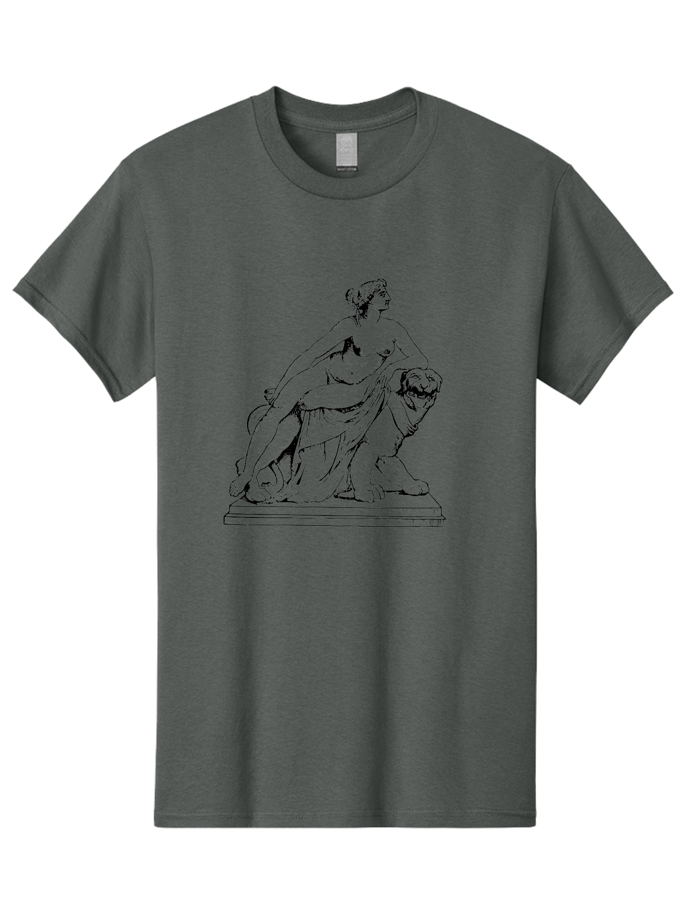 Aphrodite-Riding-Lion Men'S Graphic Tee, 100% Cotton, Comfortable Casual Summer Wear, Machine Washable, Classical Art, Greek Mythology, Female Figure, Lion Statue, Nude Woman, Goddess Aphrodite, Sensual Pose, Elegant Draping, -  Aaa514