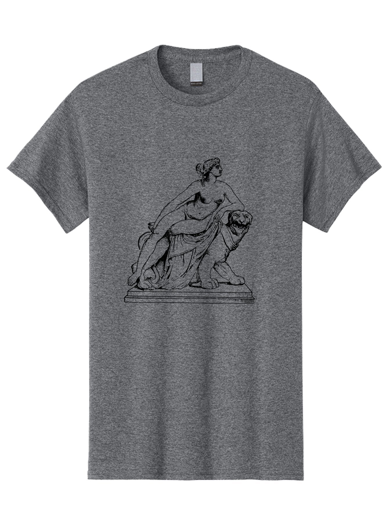 Aphrodite-Riding-Lion Men'S Graphic Tee, 100% Cotton, Comfortable Casual Summer Wear, Machine Washable, Classical Art, Greek Mythology, Female Figure, Lion Statue, Nude Woman, Goddess Aphrodite, Sensual Pose, Elegant Draping, -  Aaa514 9