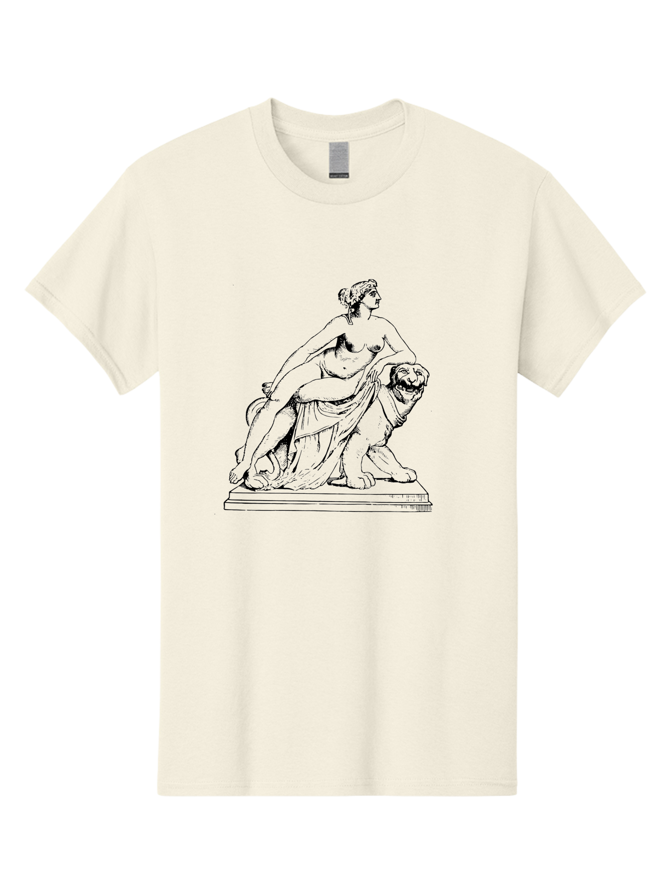 Aphrodite-Riding-Lion Men'S Graphic Tee, 100% Cotton, Comfortable Casual Summer Wear, Machine Washable, Classical Art, Greek Mythology, Female Figure, Lion Statue, Nude Woman, Goddess Aphrodite, Sensual Pose, Elegant Draping, -  Aaa514 15