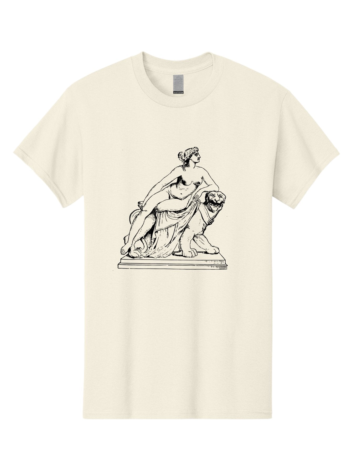 Aphrodite-Riding-Lion Men'S Graphic Tee, 100% Cotton, Comfortable Casual Summer Wear, Machine Washable, Classical Art, Greek Mythology, Female Figure, Lion Statue, Nude Woman, Goddess Aphrodite, Sensual Pose, Elegant Draping, -  Aaa514 5