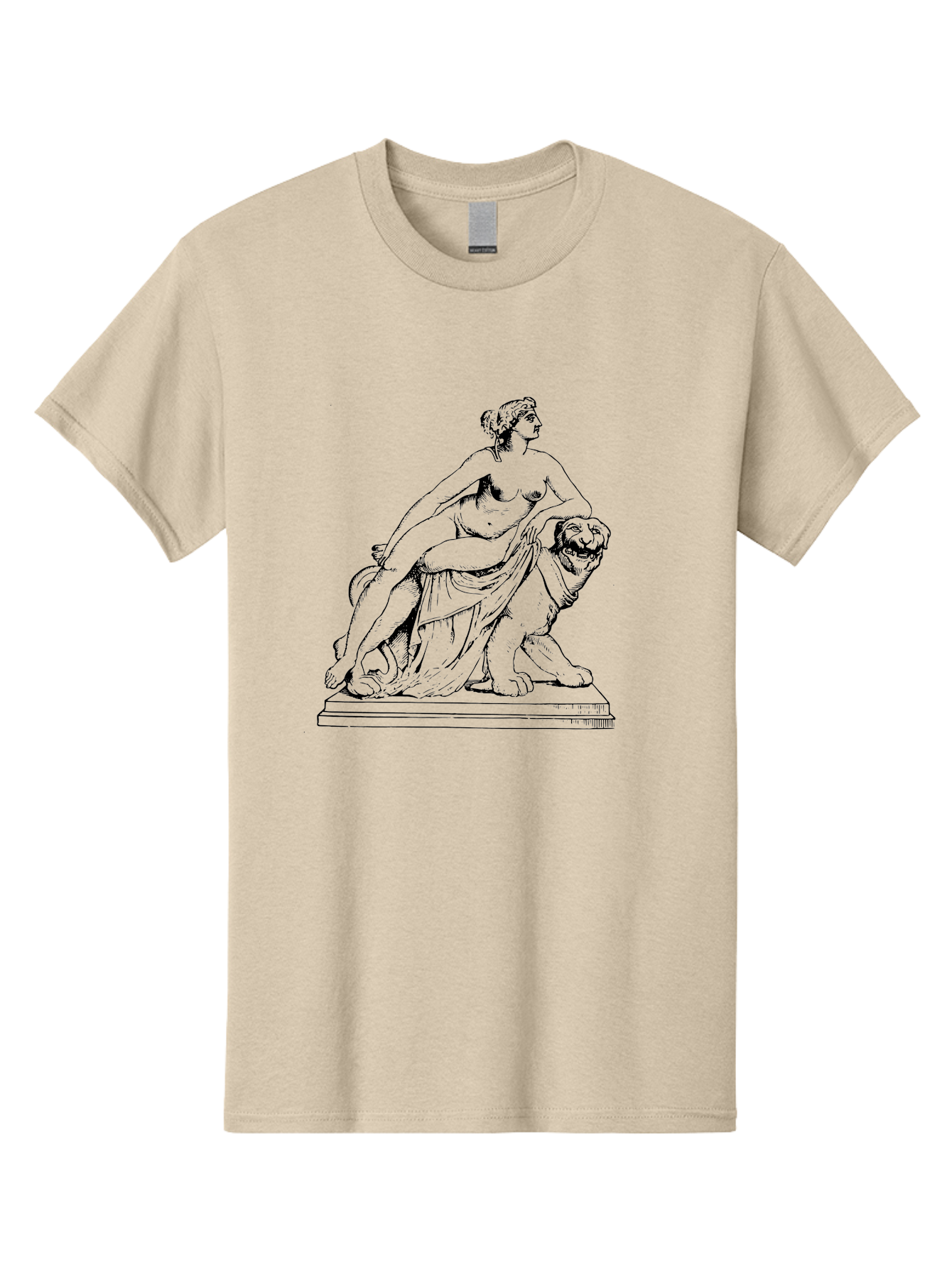 Aphrodite-Riding-Lion Men'S Graphic Tee, 100% Cotton, Comfortable Casual Summer Wear, Machine Washable, Classical Art, Greek Mythology, Female Figure, Lion Statue, Nude Woman, Goddess Aphrodite, Sensual Pose, Elegant Draping, -  Aaa514 9
