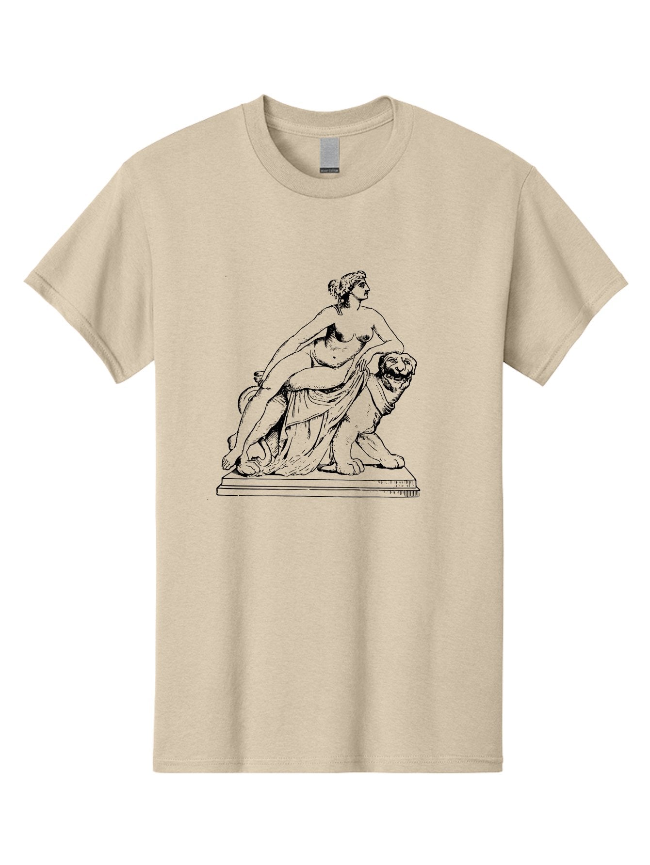 Aphrodite-Riding-Lion Men'S Graphic Tee, 100% Cotton, Comfortable Casual Summer Wear, Machine Washable, Classical Art, Greek Mythology, Female Figure, Lion Statue, Nude Woman, Goddess Aphrodite, Sensual Pose, Elegant Draping, -  Aaa514 29