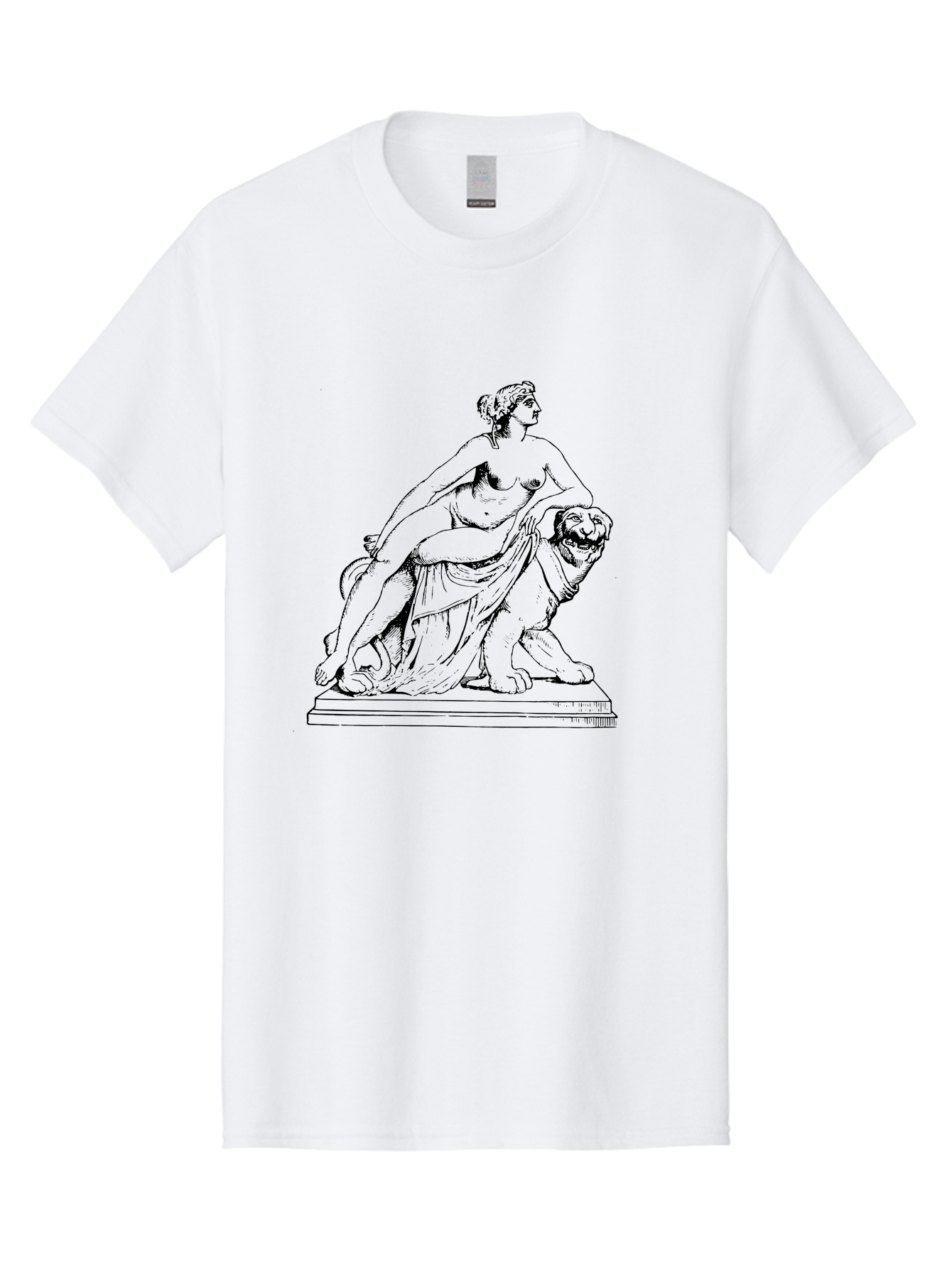 Aphrodite-Riding-Lion Men'S Graphic Tee, 100% Cotton, Comfortable Casual Summer Wear, Machine Washable, Classical Art, Greek Mythology, Female Figure, Lion Statue, Nude Woman, Goddess Aphrodite, Sensual Pose, Elegant Draping, -  Aaa514 17