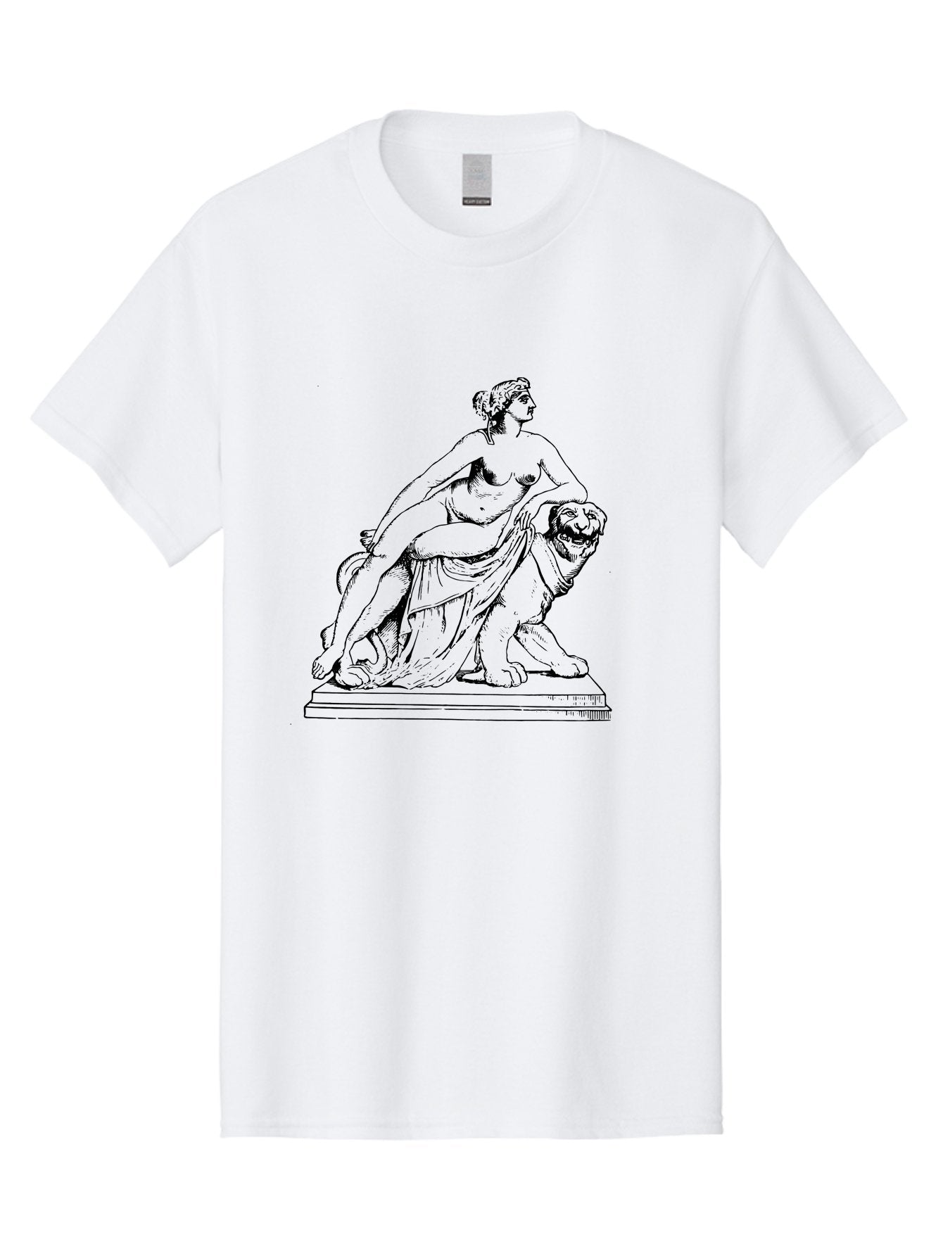 Aphrodite-Riding-Lion Men'S Graphic Tee, 100% Cotton, Comfortable Casual Summer Wear, Machine Washable, Classical Art, Greek Mythology, Female Figure, Lion Statue, Nude Woman, Goddess Aphrodite, Sensual Pose, Elegant Draping, -  Aaa514 23