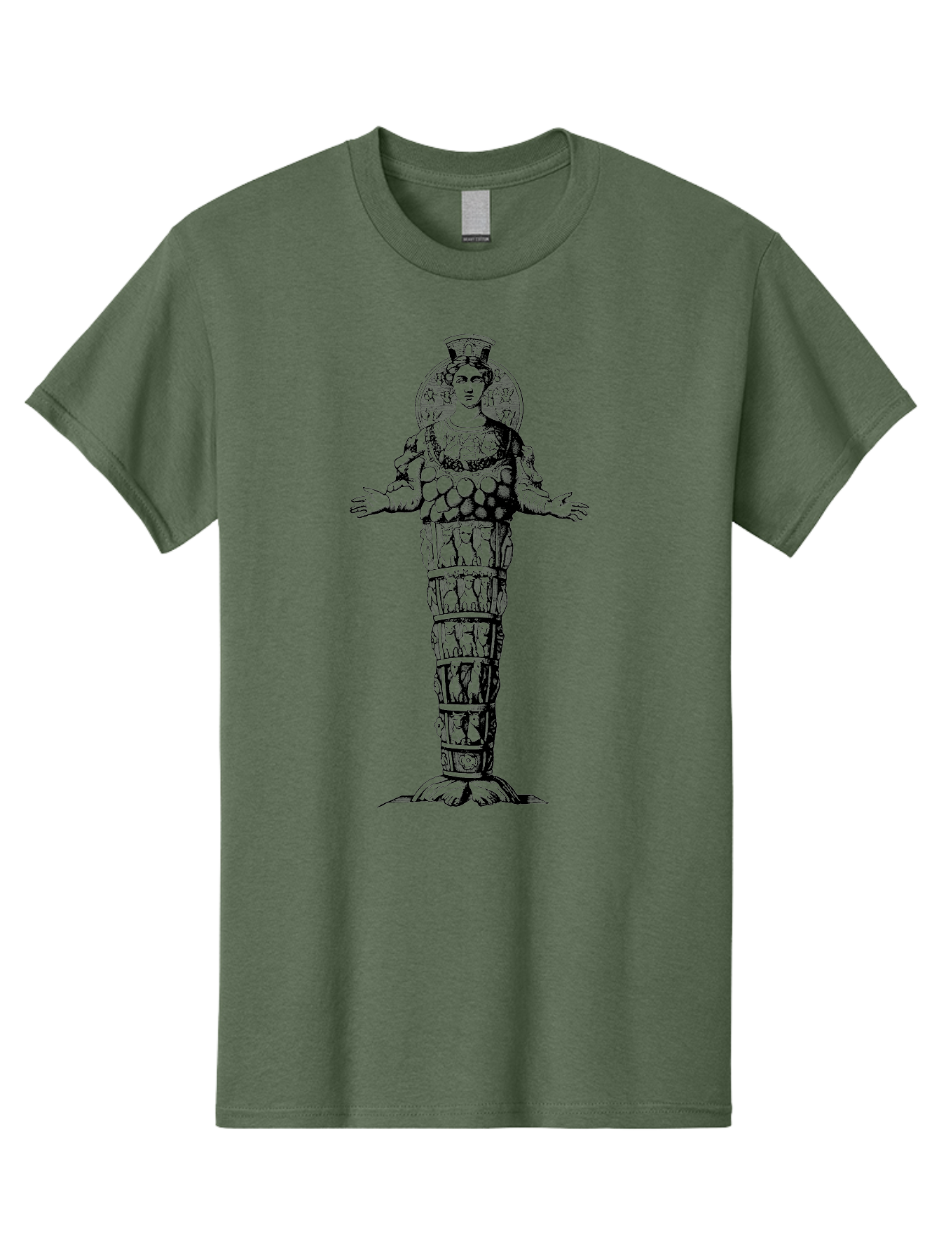 Artemis-Of-Ephesus Men'S Graphic Tee, 100% Cotton, Comfortable Casual Summer Wear, Machine Washable, Ancient Greek Goddess, Ephesian Artemis, Fertility Symbol, Multiple Breasts, Ornate Headdress, Mystical Aura, Historical Artifact, -  Aaa516
