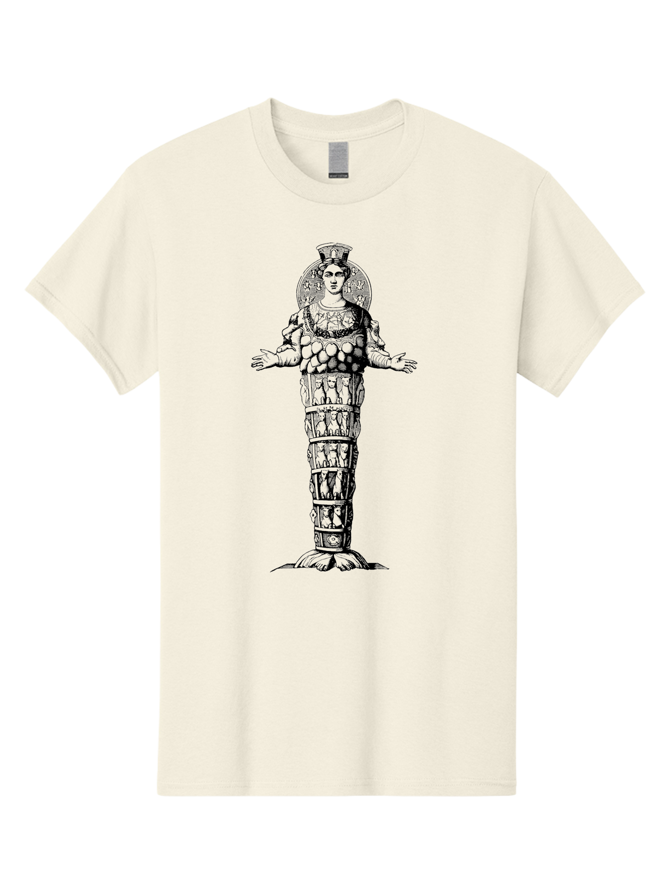 Artemis-Of-Ephesus Men'S Graphic Tee, 100% Cotton, Comfortable Casual Summer Wear, Machine Washable, Ancient Greek Goddess, Ephesian Artemis, Fertility Symbol, Multiple Breasts, Ornate Headdress, Mystical Aura, Historical Artifact, -  Aaa516 25