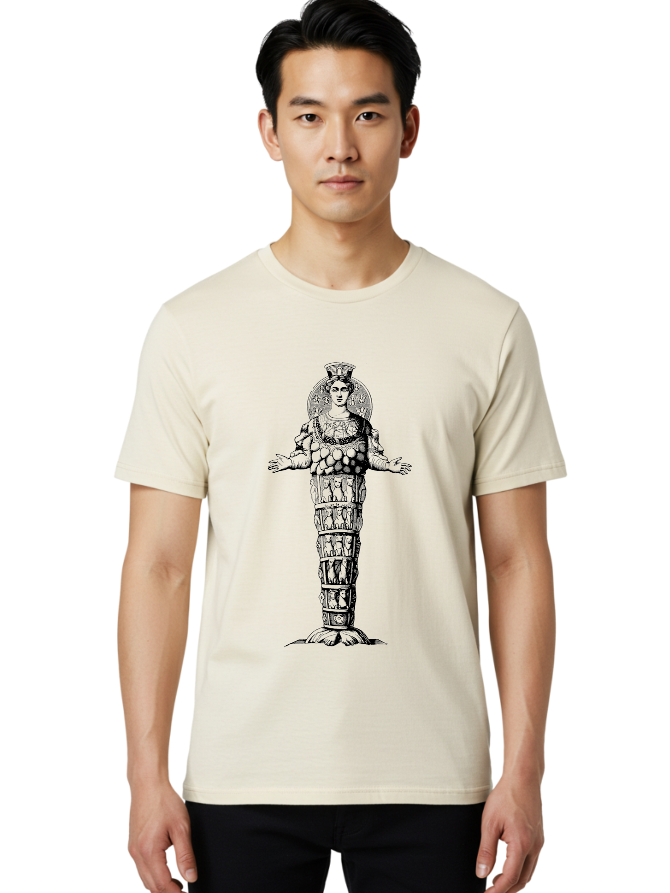 Artemis-Of-Ephesus Men'S Graphic Tee, 100% Cotton, Comfortable Casual Summer Wear, Machine Washable, Ancient Greek Goddess, Ephesian Artemis, Fertility Symbol, Multiple Breasts, Ornate Headdress, Mystical Aura, Historical Artifact, -  Aaa516 26