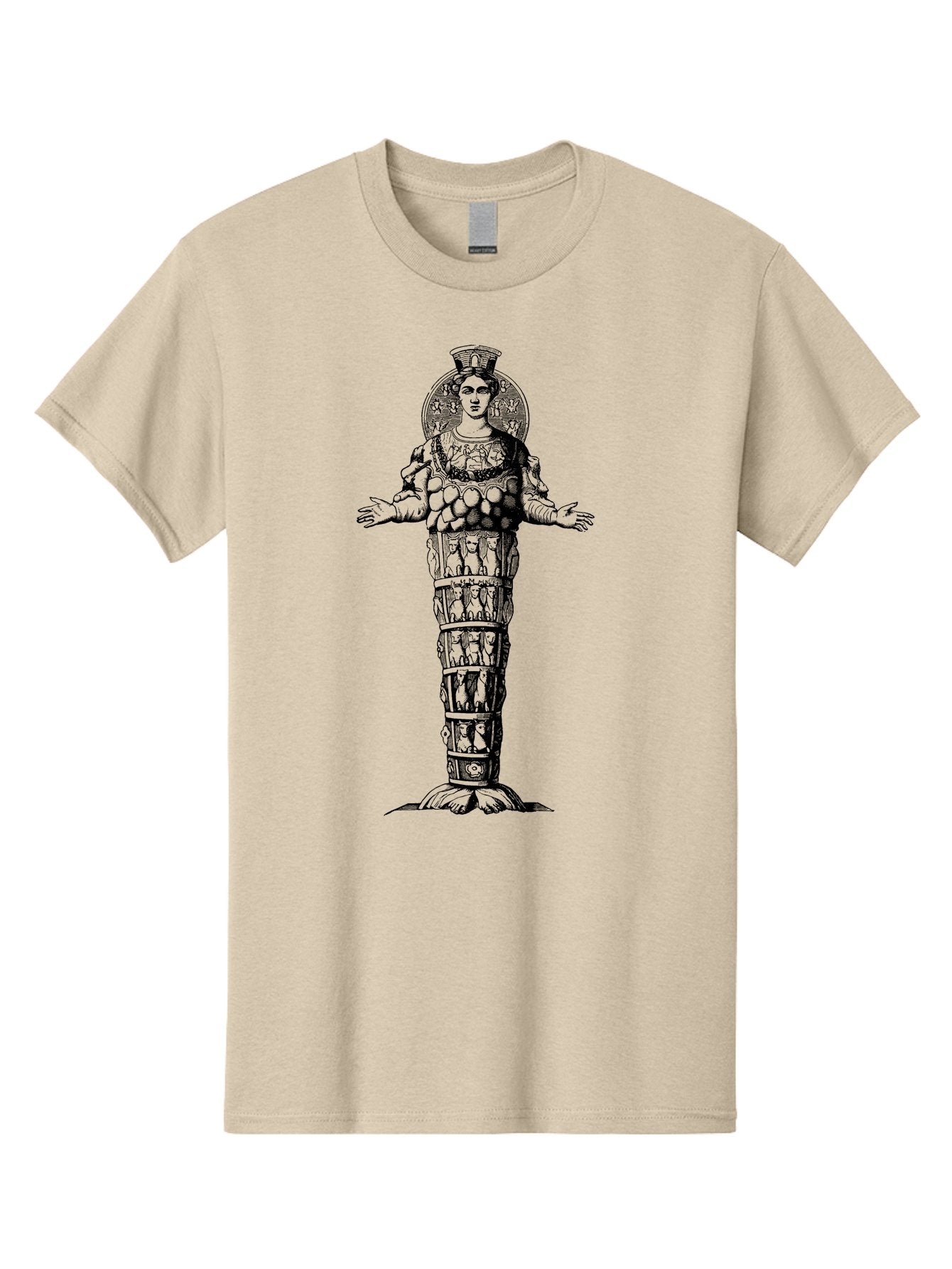Artemis-Of-Ephesus Men'S Graphic Tee, 100% Cotton, Comfortable Casual Summer Wear, Machine Washable, Ancient Greek Goddess, Ephesian Artemis, Fertility Symbol, Multiple Breasts, Ornate Headdress, Mystical Aura, Historical Artifact, -  Aaa516 13