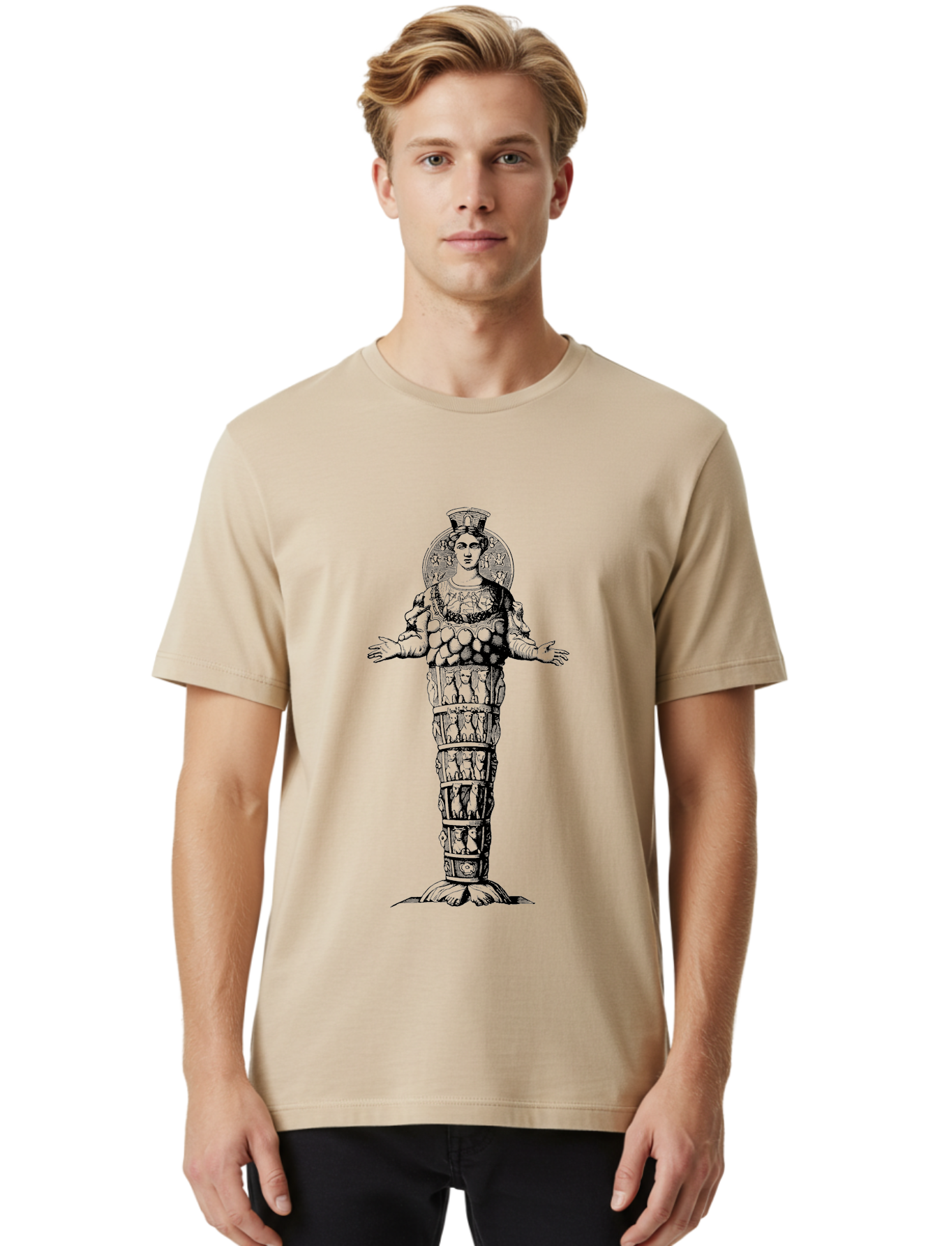 Artemis-Of-Ephesus Men'S Graphic Tee, 100% Cotton, Comfortable Casual Summer Wear, Machine Washable, Ancient Greek Goddess, Ephesian Artemis, Fertility Symbol, Multiple Breasts, Ornate Headdress, Mystical Aura, Historical Artifact, -  Aaa516 8