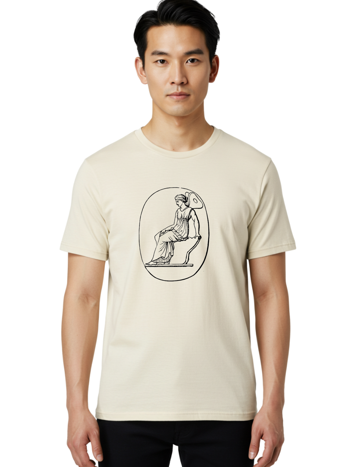 Athena-1 Men'S Graphic Tee, 100% Cotton, Comfortable Casual Summer Wear, Machine Washable, Woman Sitting On Chair, Ancient Greek Style, Classical Art, Feminine Figure, Relaxed Pose, Elegant Design, Minimalist Line Art, -  Aaa517 14