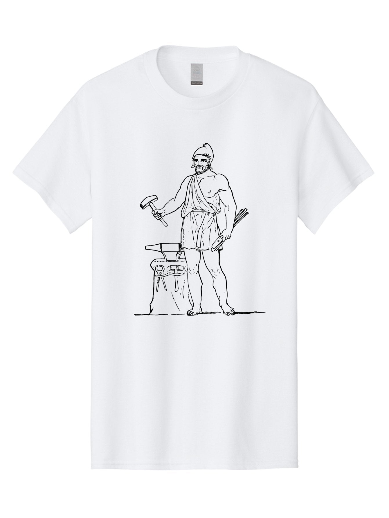 Blacksmith Men'S Graphic Tee, 100% Cotton, Comfortable Casual Summer Wear, Machine Washable, Ancient Greek Blacksmith, Hephaestus, Hammer In Hand, Standing By Anvil, God Of Fire, Mythology, Craftsmanship, Metalwork, Godly Attire, Beard -  Aaa520