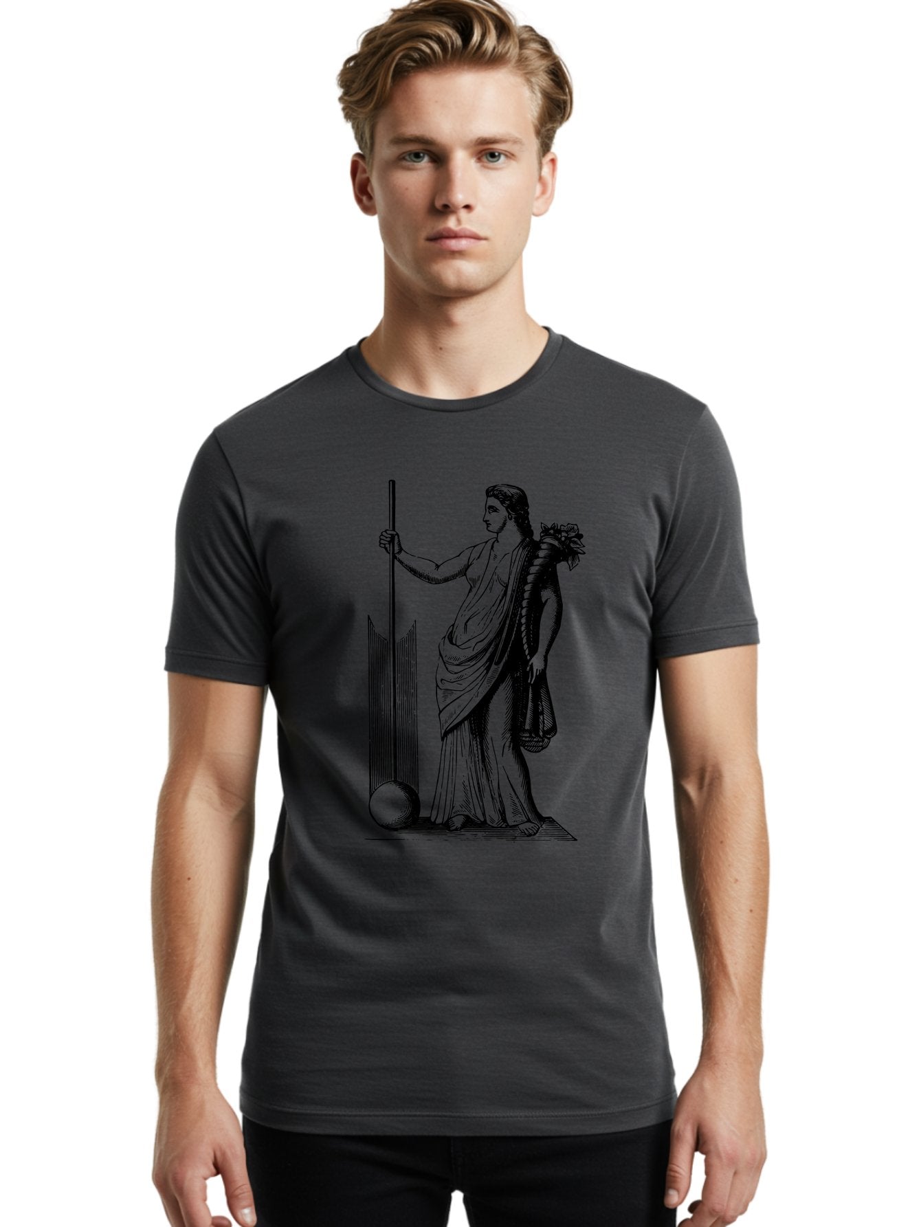 Classical-Woman Men'S Graphic Tee, 100% Cotton, Comfortable Casual Summer Wear, Machine Washable, Classical Figure, Flowing Robes, Holding Staff, Ornate Headdress, Classical Art, Historical Illustration, Regal Pose, Elegant Drapery, -  Aaa527 8