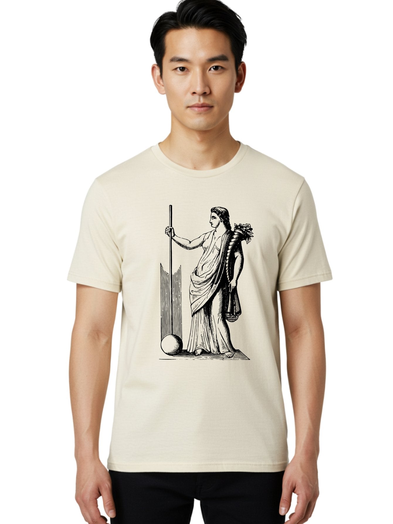 Classical-Woman Men'S Graphic Tee, 100% Cotton, Comfortable Casual Summer Wear, Machine Washable, Classical Figure, Flowing Robes, Holding Staff, Ornate Headdress, Classical Art, Historical Illustration, Regal Pose, Elegant Drapery, -  Aaa527 28