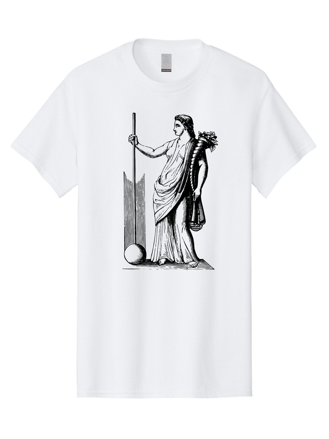 Classical-Woman Men'S Graphic Tee, 100% Cotton, Comfortable Casual Summer Wear, Machine Washable, Classical Figure, Flowing Robes, Holding Staff, Ornate Headdress, Classical Art, Historical Illustration, Regal Pose, Elegant Drapery, -  Aaa527