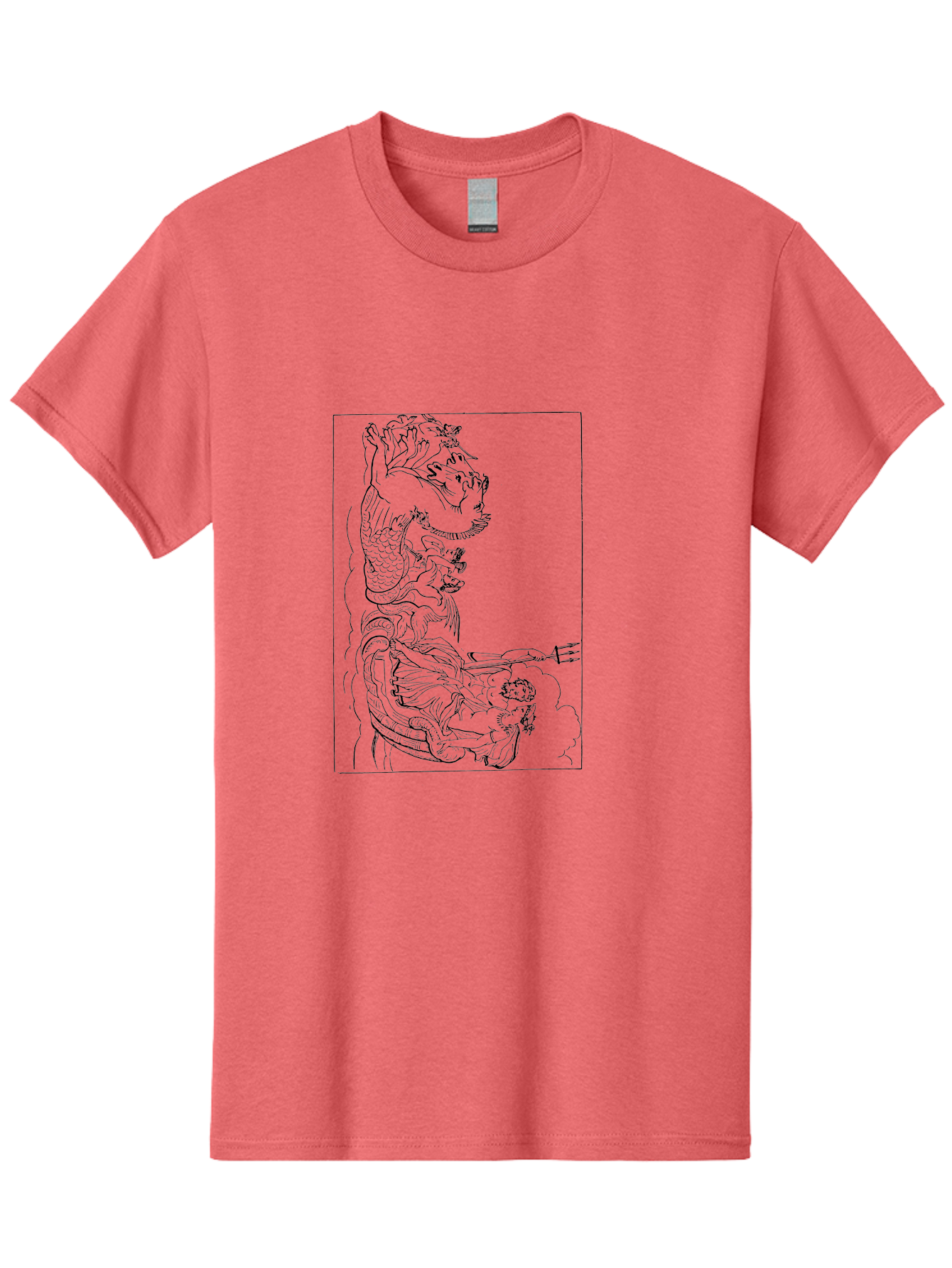 Dragon-Illustration Men'S Graphic Tee, 100% Cotton, Comfortable Casual Summer Wear, Machine Washable, Dragon And Warrior, Mythical Creature, Traditional Art, Intricate Design, Symbolic Figure, Chinese Culture, Fantasy Artwork, Line Drawing -  Aaa531