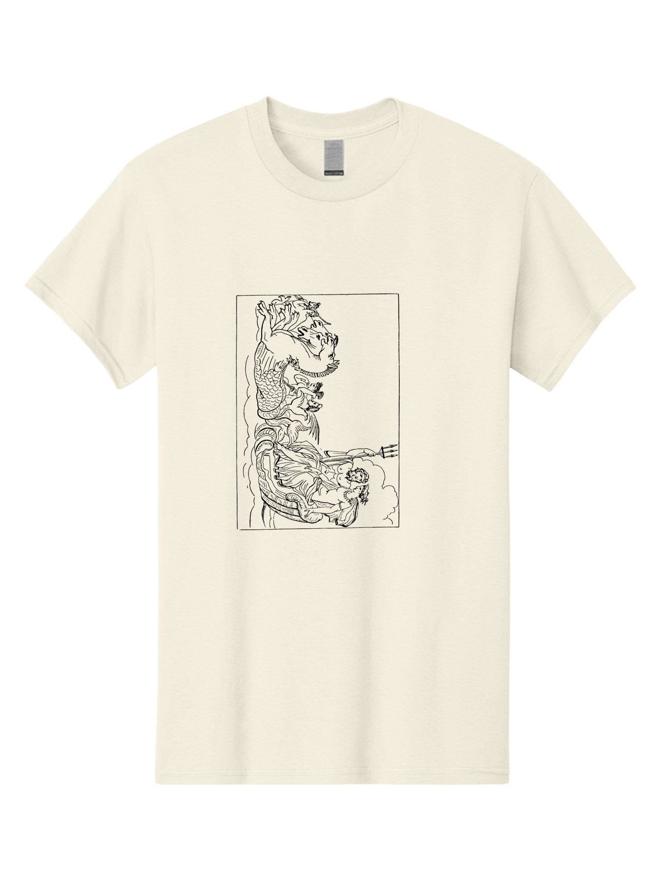 Dragon-Illustration Men'S Graphic Tee, 100% Cotton, Comfortable Casual Summer Wear, Machine Washable, Dragon And Warrior, Mythical Creature, Traditional Art, Intricate Design, Symbolic Figure, Chinese Culture, Fantasy Artwork, Line Drawing -  Aaa531