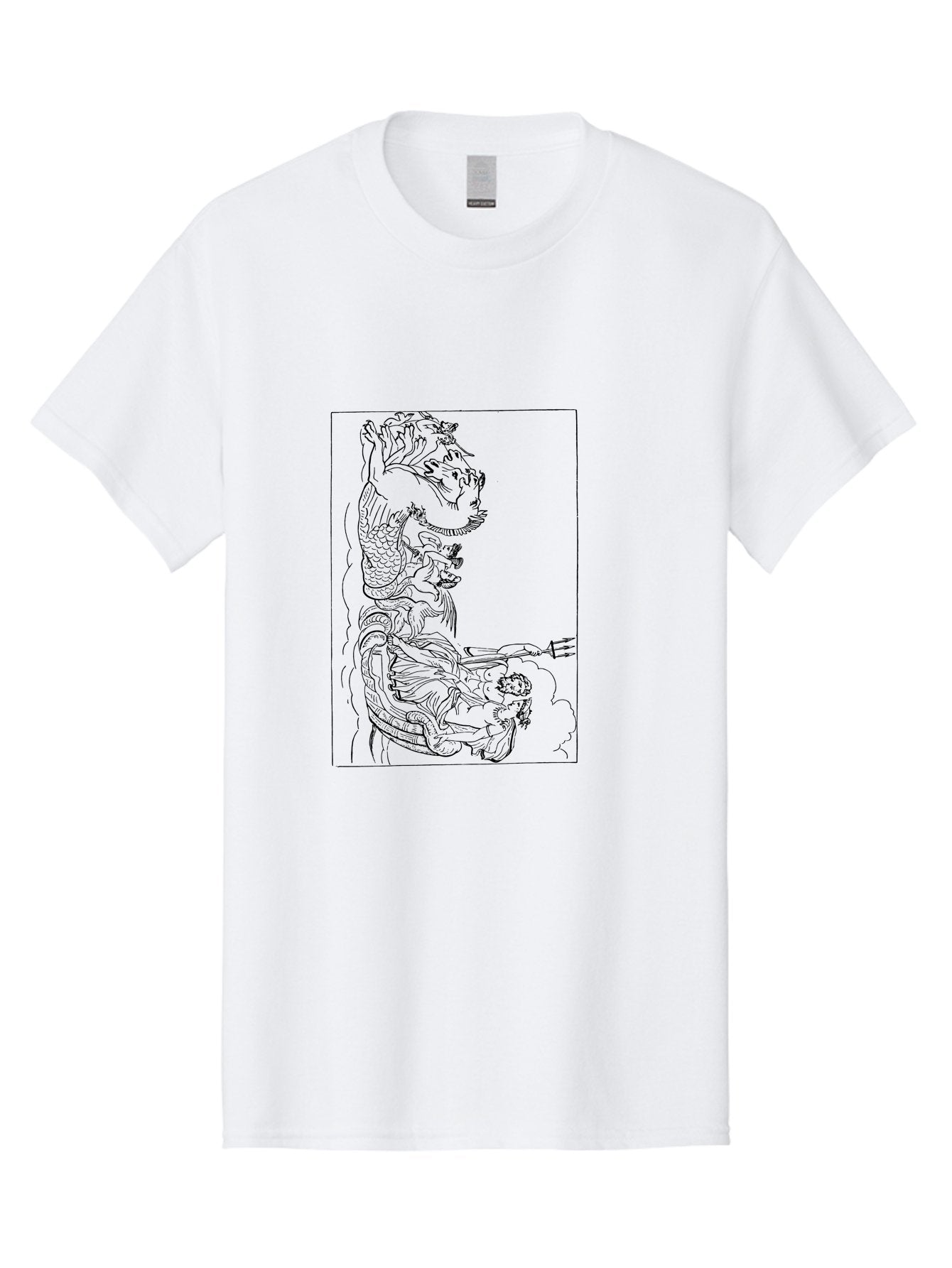 Dragon-Illustration Men'S Graphic Tee, 100% Cotton, Comfortable Casual Summer Wear, Machine Washable, Dragon And Warrior, Mythical Creature, Traditional Art, Intricate Design, Symbolic Figure, Chinese Culture, Fantasy Artwork, Line Drawing -  Aaa531 13