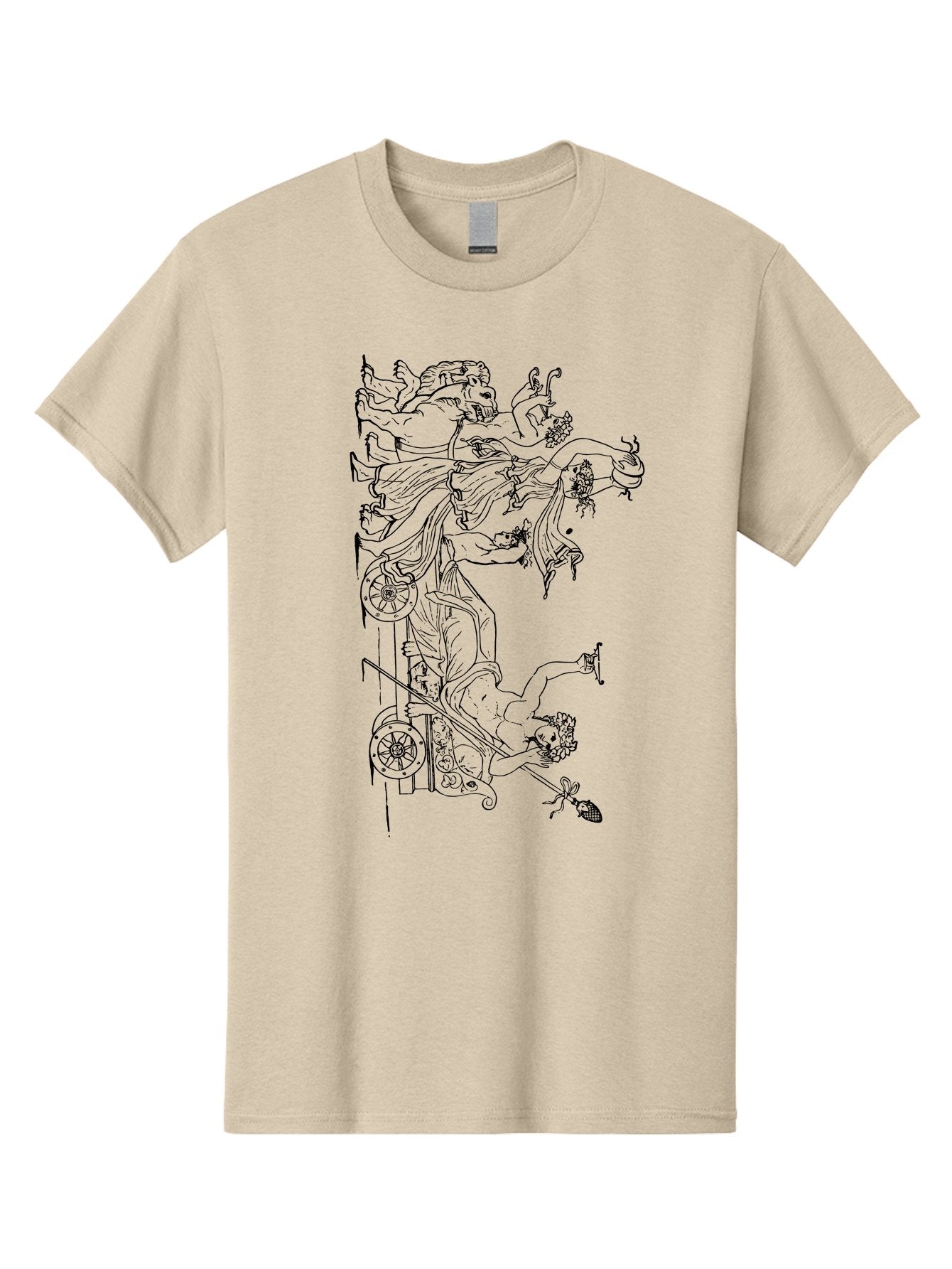 Faunus-Attack Men'S Graphic Tee, 100% Cotton, Comfortable Casual Summer Wear, Machine Washable, Mythological Scene, Faunus And Eros, Ancient Mythology, Classical Art, Black Line Drawing, Greek Mythology, Mythological Figures, Faunus, Eros, -  Aaa533 3