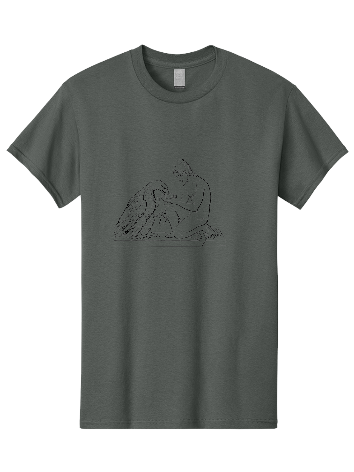 Ganymede-And-Eagle Men'S Graphic Tee, 100% Cotton, Comfortable Casual Summer Wear, Machine Washable, Kneeling Woman, Feeding Eagle, Bond Between Human And Animal, Nurturing Moment, Tender Interaction, Simple Line Art, Minimalist Design, -  Aaa534 3