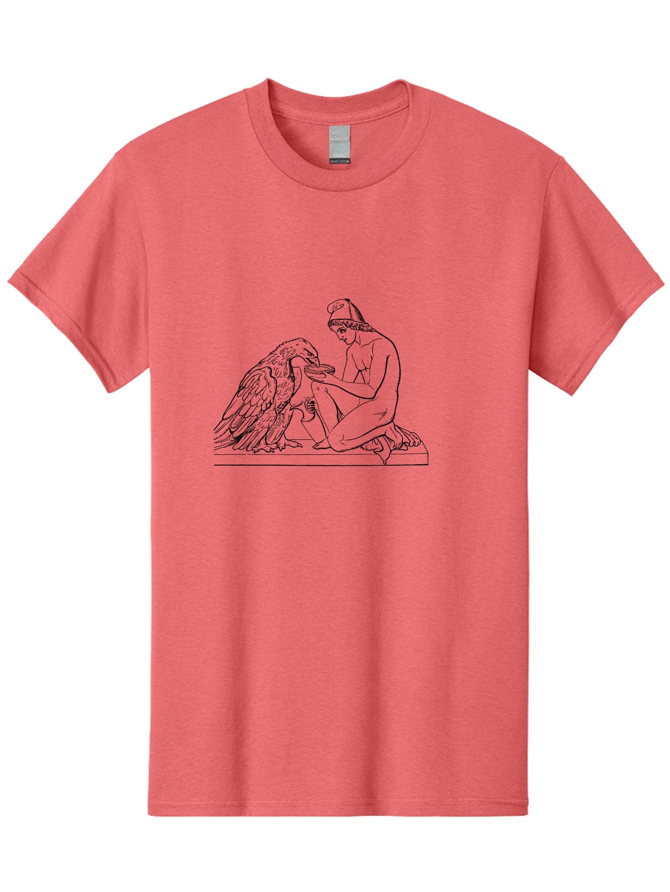 Ganymede-And-Eagle Men'S Graphic Tee, 100% Cotton, Comfortable Casual Summer Wear, Machine Washable, Kneeling Woman, Feeding Eagle, Bond Between Human And Animal, Nurturing Moment, Tender Interaction, Simple Line Art, Minimalist Design, -  Aaa534 7