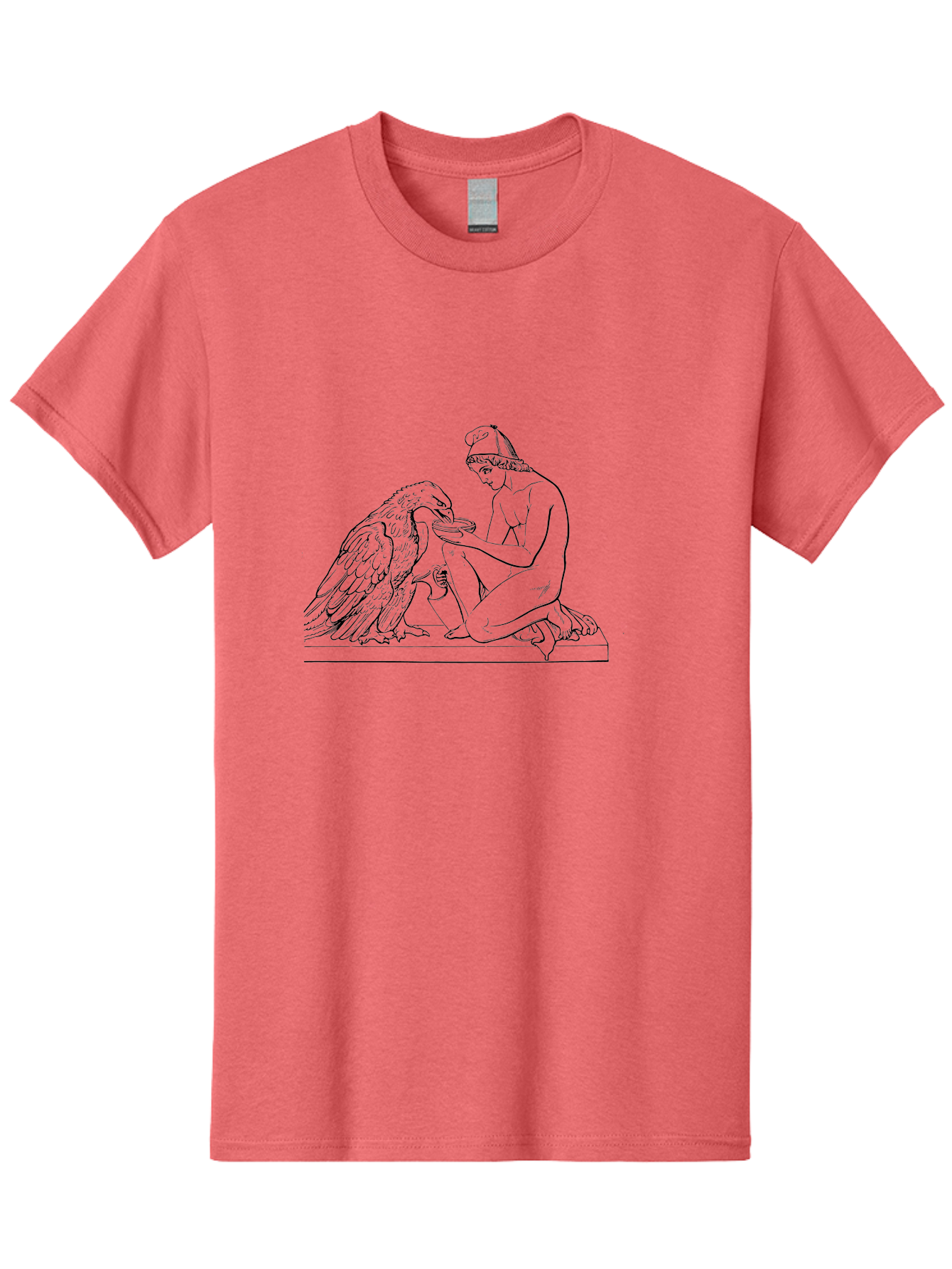 Ganymede-And-Eagle Men'S Graphic Tee, 100% Cotton, Comfortable Casual Summer Wear, Machine Washable, Kneeling Woman, Feeding Eagle, Bond Between Human And Animal, Nurturing Moment, Tender Interaction, Simple Line Art, Minimalist Design, -  Aaa534 5