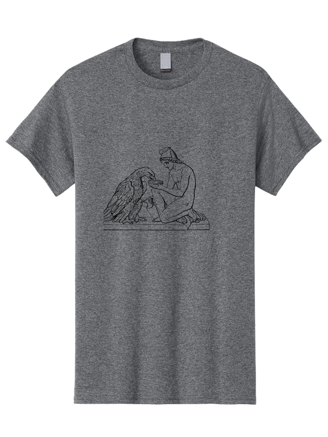 Ganymede-And-Eagle Men'S Graphic Tee, 100% Cotton, Comfortable Casual Summer Wear, Machine Washable, Kneeling Woman, Feeding Eagle, Bond Between Human And Animal, Nurturing Moment, Tender Interaction, Simple Line Art, Minimalist Design, -  Aaa534 9