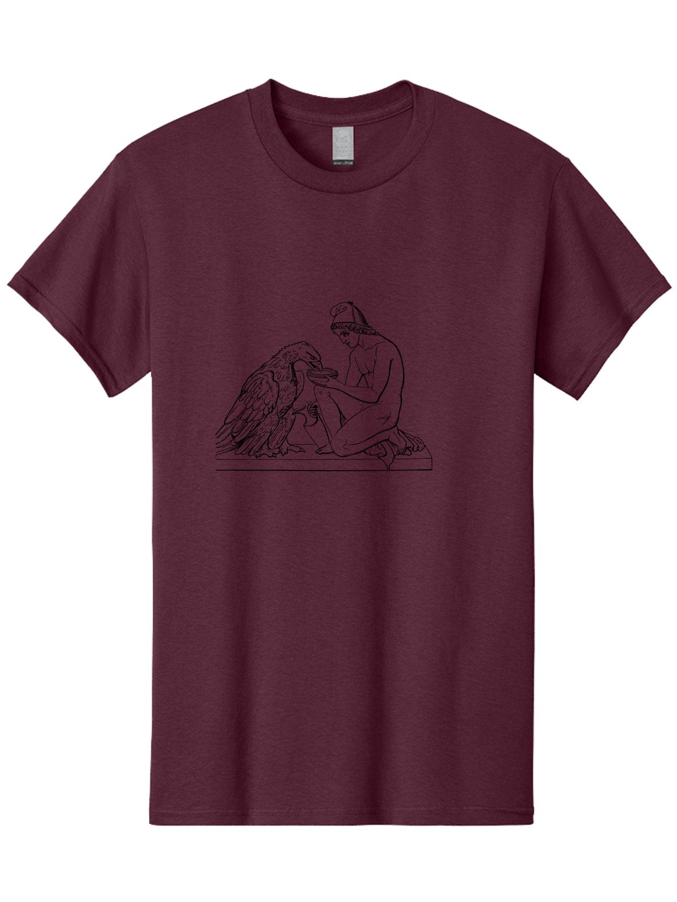Ganymede-And-Eagle Men'S Graphic Tee, 100% Cotton, Comfortable Casual Summer Wear, Machine Washable, Kneeling Woman, Feeding Eagle, Bond Between Human And Animal, Nurturing Moment, Tender Interaction, Simple Line Art, Minimalist Design, -  Aaa534 21