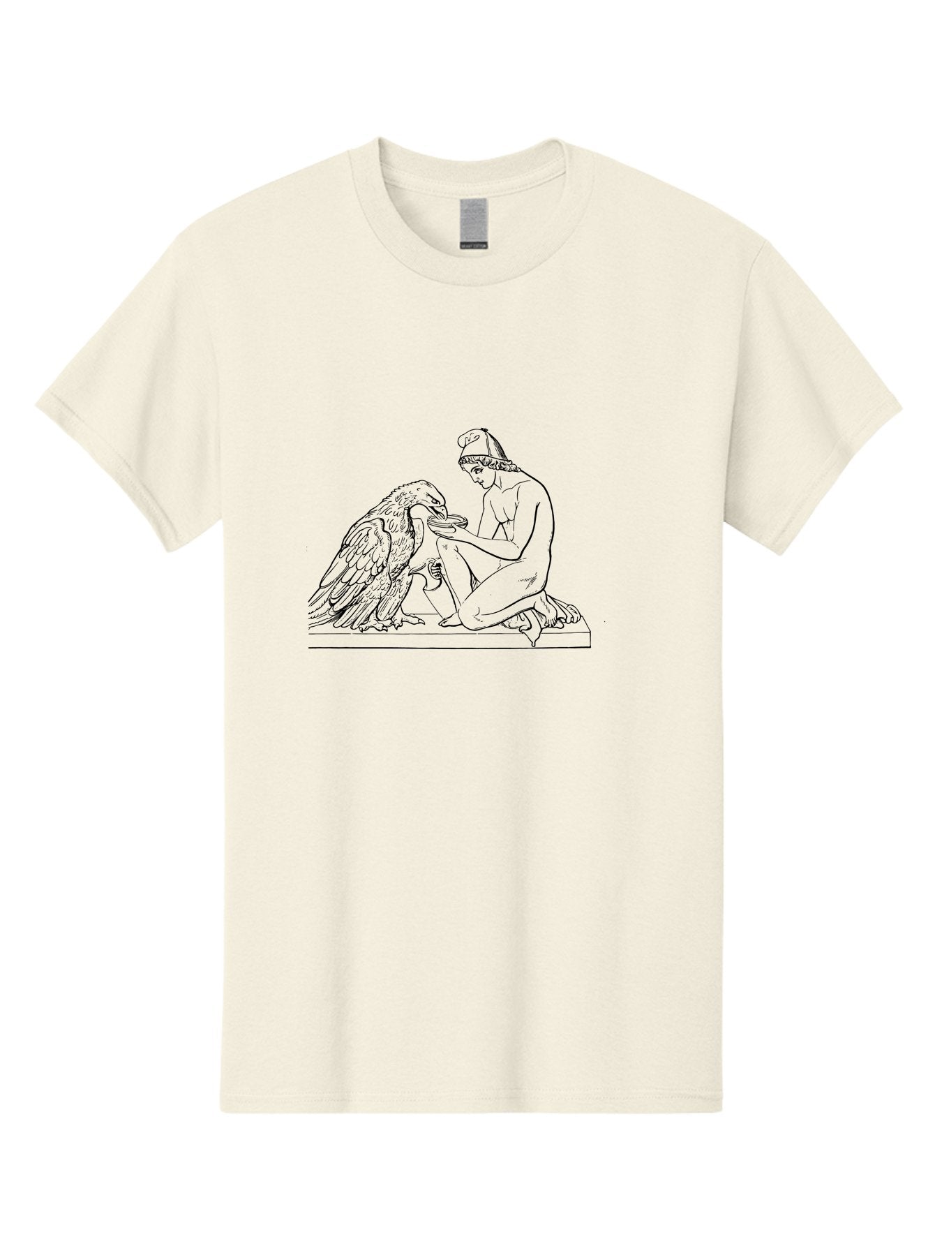 Ganymede-And-Eagle Men'S Graphic Tee, 100% Cotton, Comfortable Casual Summer Wear, Machine Washable, Kneeling Woman, Feeding Eagle, Bond Between Human And Animal, Nurturing Moment, Tender Interaction, Simple Line Art, Minimalist Design, -  Aaa534 5