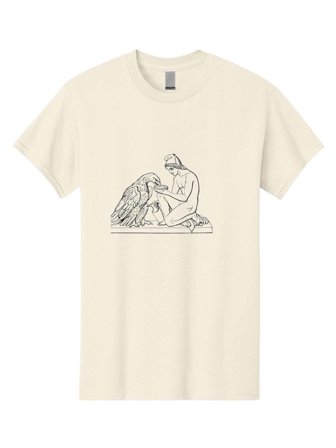 Ganymede-And-Eagle Men'S Graphic Tee, 100% Cotton, Comfortable Casual Summer Wear, Machine Washable, Kneeling Woman, Feeding Eagle, Bond Between Human And Animal, Nurturing Moment, Tender Interaction, Simple Line Art, Minimalist Design, -  Aaa534 17