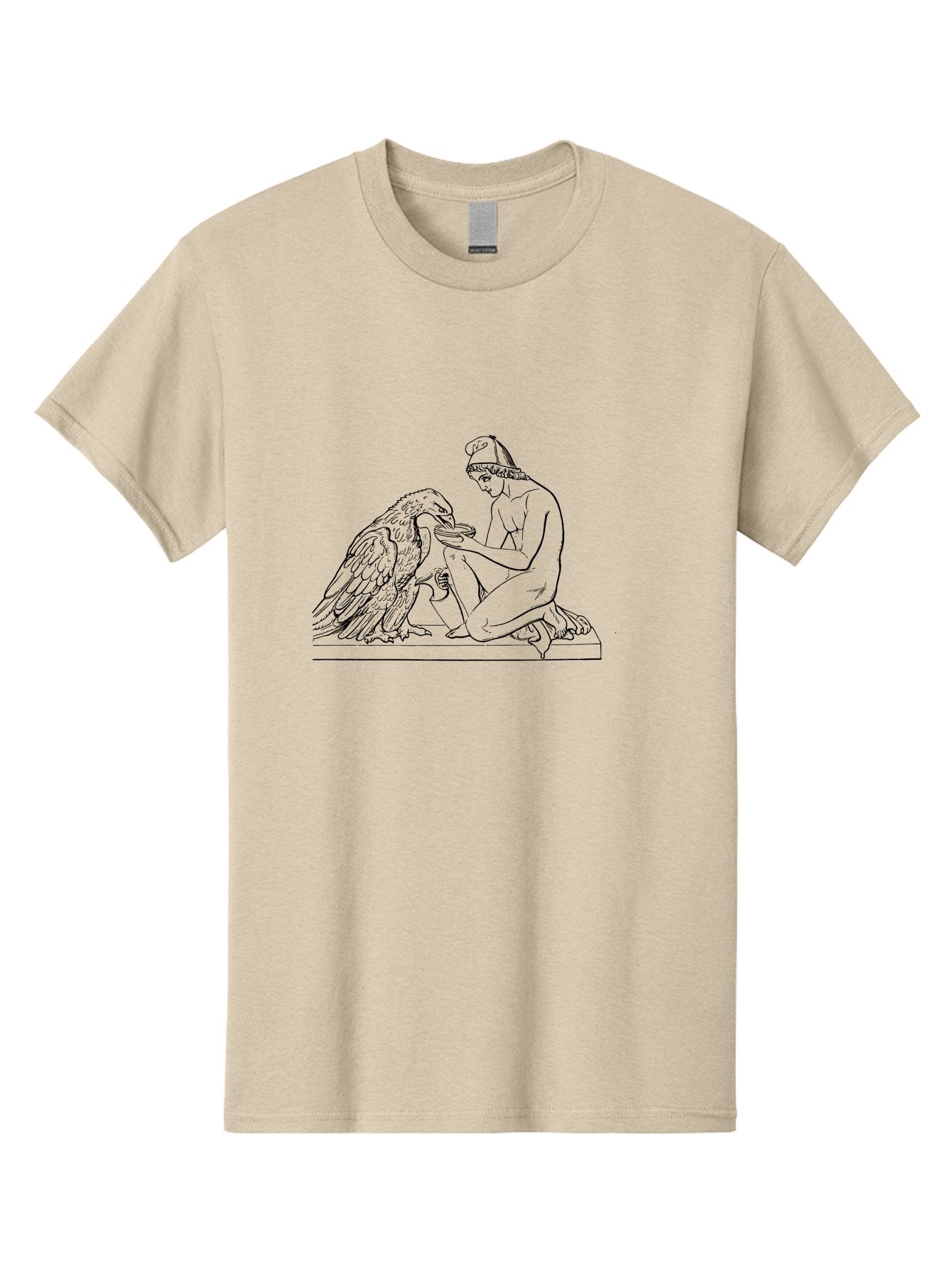 Ganymede-And-Eagle Men'S Graphic Tee, 100% Cotton, Comfortable Casual Summer Wear, Machine Washable, Kneeling Woman, Feeding Eagle, Bond Between Human And Animal, Nurturing Moment, Tender Interaction, Simple Line Art, Minimalist Design, -  Aaa534 13
