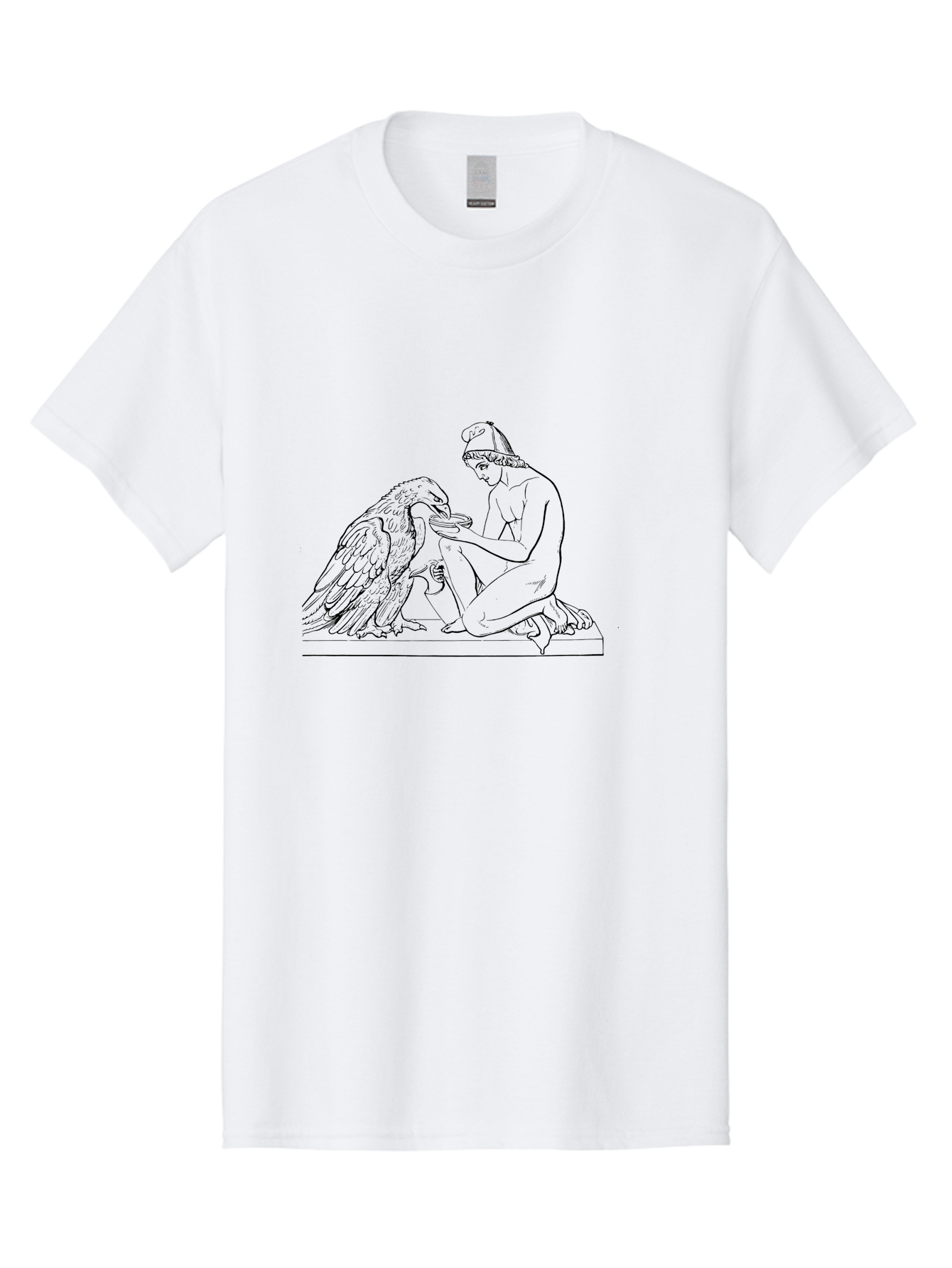 Ganymede-And-Eagle Men'S Graphic Tee, 100% Cotton, Comfortable Casual Summer Wear, Machine Washable, Kneeling Woman, Feeding Eagle, Bond Between Human And Animal, Nurturing Moment, Tender Interaction, Simple Line Art, Minimalist Design, -  Aaa534 29