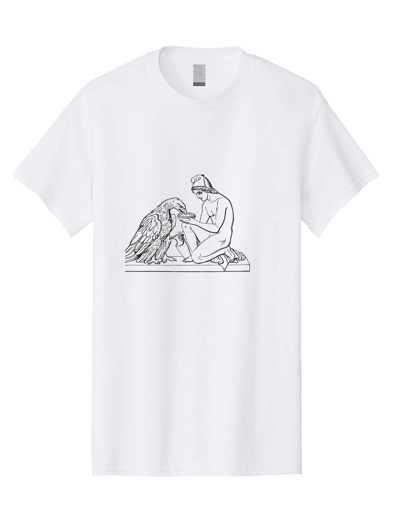 Ganymede-And-Eagle Men'S Graphic Tee, 100% Cotton, Comfortable Casual Summer Wear, Machine Washable, Kneeling Woman, Feeding Eagle, Bond Between Human And Animal, Nurturing Moment, Tender Interaction, Simple Line Art, Minimalist Design, -  Aaa534 23