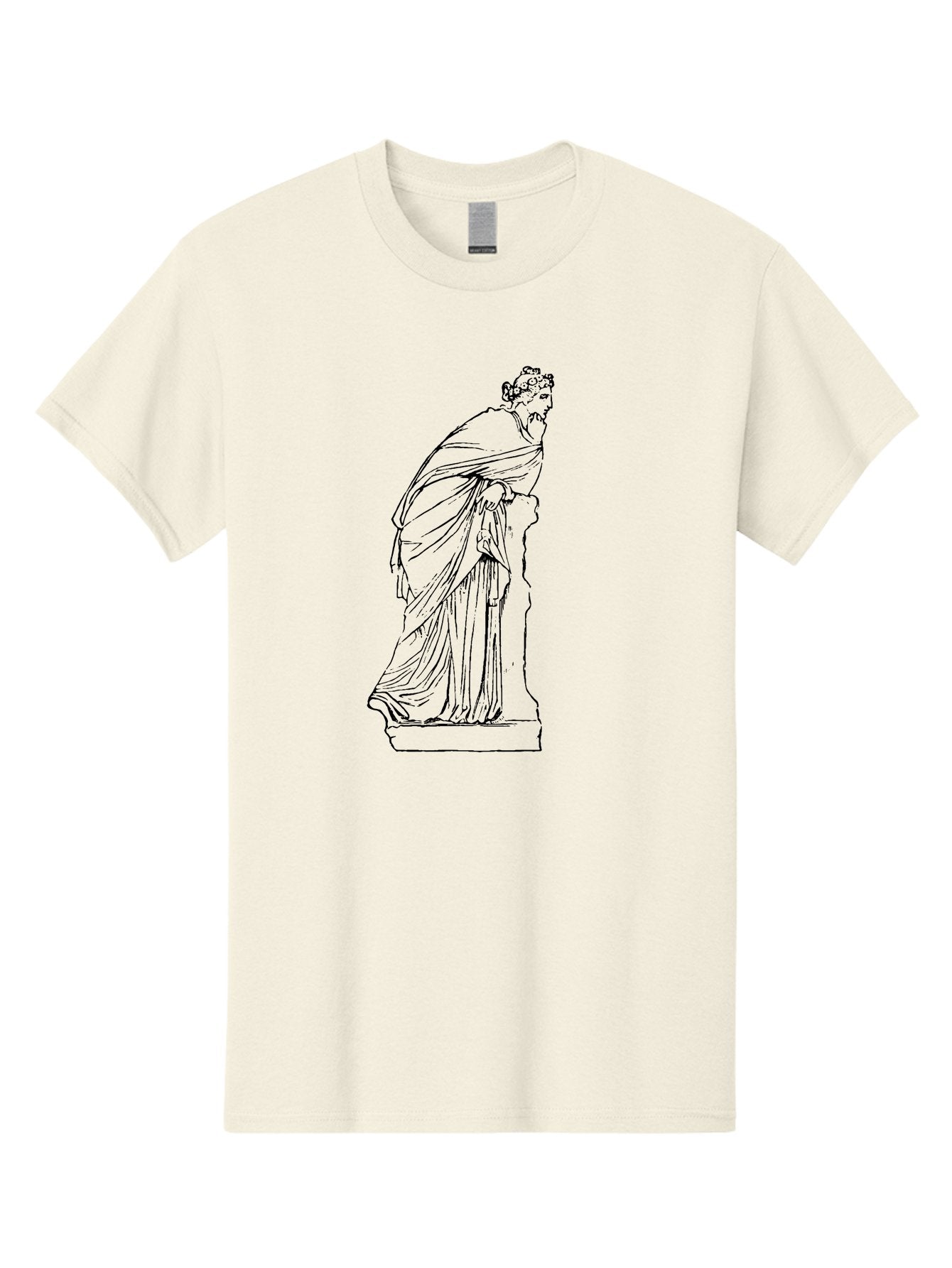 Goddess-Statue-1 Men'S Graphic Tee, 100% Cotton, Comfortable Casual Summer Wear, Machine Washable, Classical Statue, Flowing Robes, Ancient Greek Art, Minimalist Line Art, Simple Illustration, Draped Figure, Statue On Pedestal, -  Aaa535 13