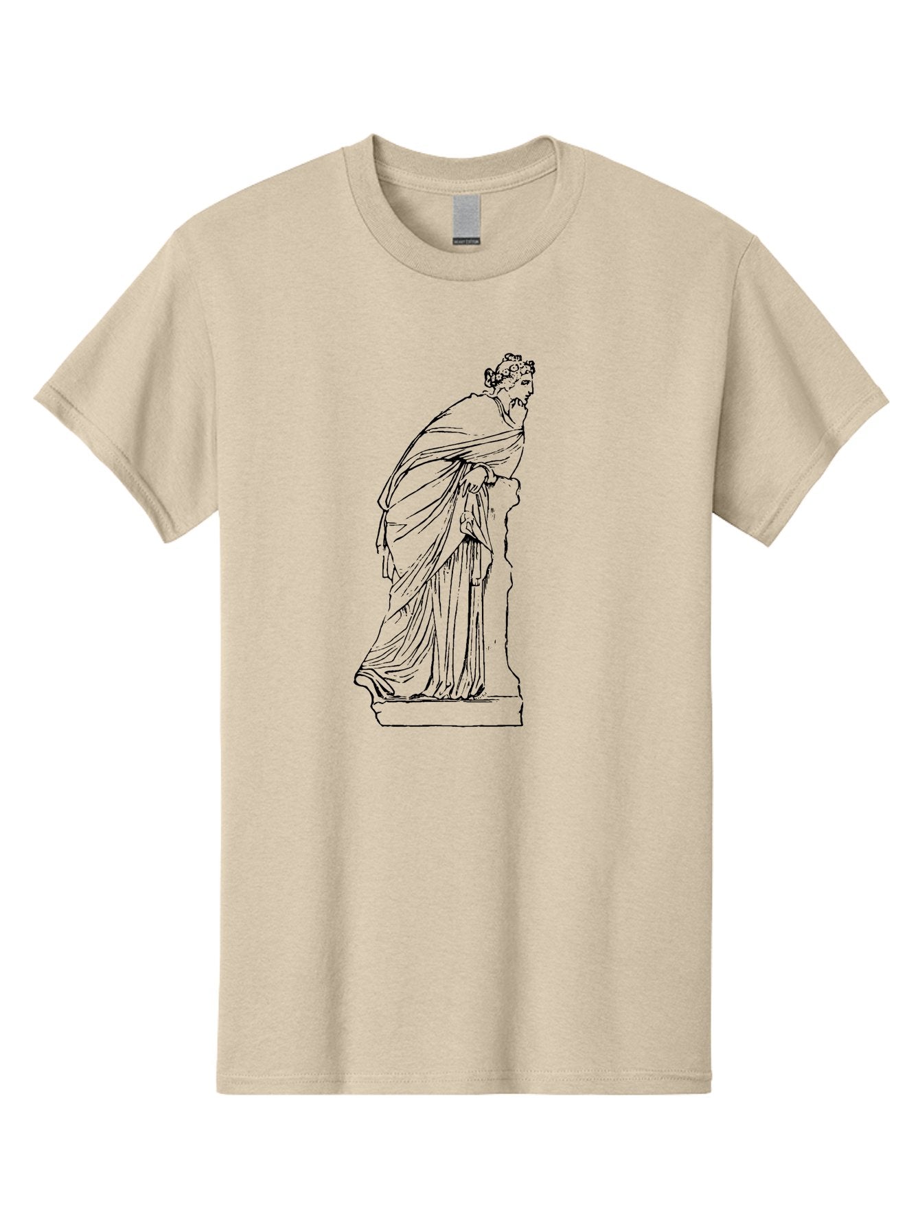 Goddess-Statue-1 Men'S Graphic Tee, 100% Cotton, Comfortable Casual Summer Wear, Machine Washable, Classical Statue, Flowing Robes, Ancient Greek Art, Minimalist Line Art, Simple Illustration, Draped Figure, Statue On Pedestal, -  Aaa535 15