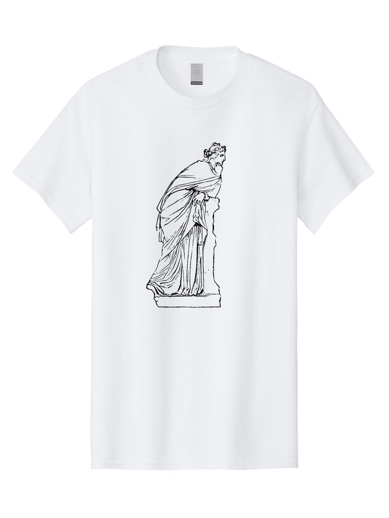 Goddess-Statue-1 Men'S Graphic Tee, 100% Cotton, Comfortable Casual Summer Wear, Machine Washable, Classical Statue, Flowing Robes, Ancient Greek Art, Minimalist Line Art, Simple Illustration, Draped Figure, Statue On Pedestal, -  Aaa535 9