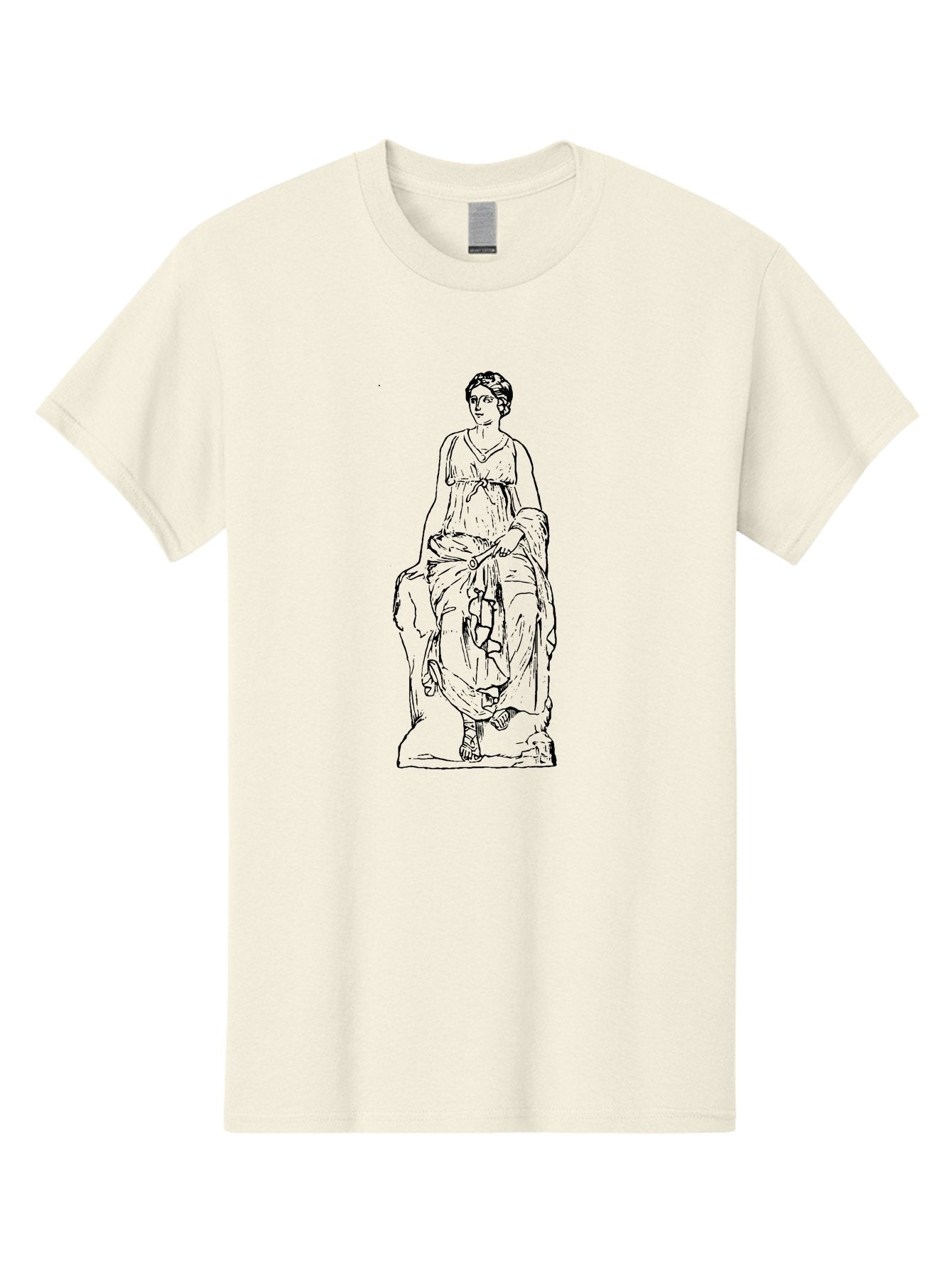 Goddess-Statue Men'S Graphic Tee, 100% Cotton, Comfortable Casual Summer Wear, Machine Washable, Classical Figure, Elegant Pose, Flowing Dress, Ancient Art, Historical Figure, Serene Expression, Artistic Illustration, Simple Lines, -  Aaa536