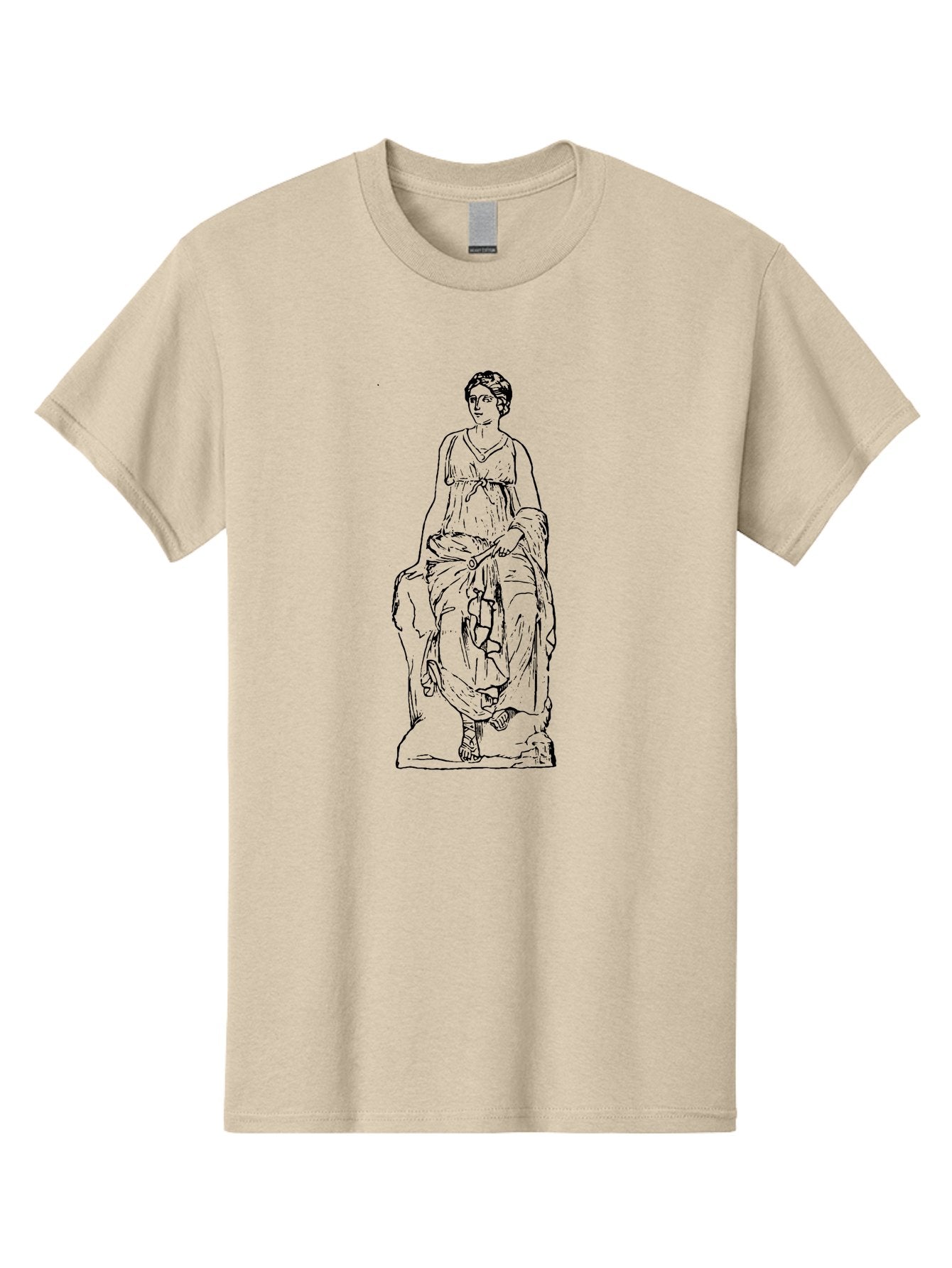 Goddess-Statue Men'S Graphic Tee, 100% Cotton, Comfortable Casual Summer Wear, Machine Washable, Classical Figure, Elegant Pose, Flowing Dress, Ancient Art, Historical Figure, Serene Expression, Artistic Illustration, Simple Lines, -  Aaa536 3