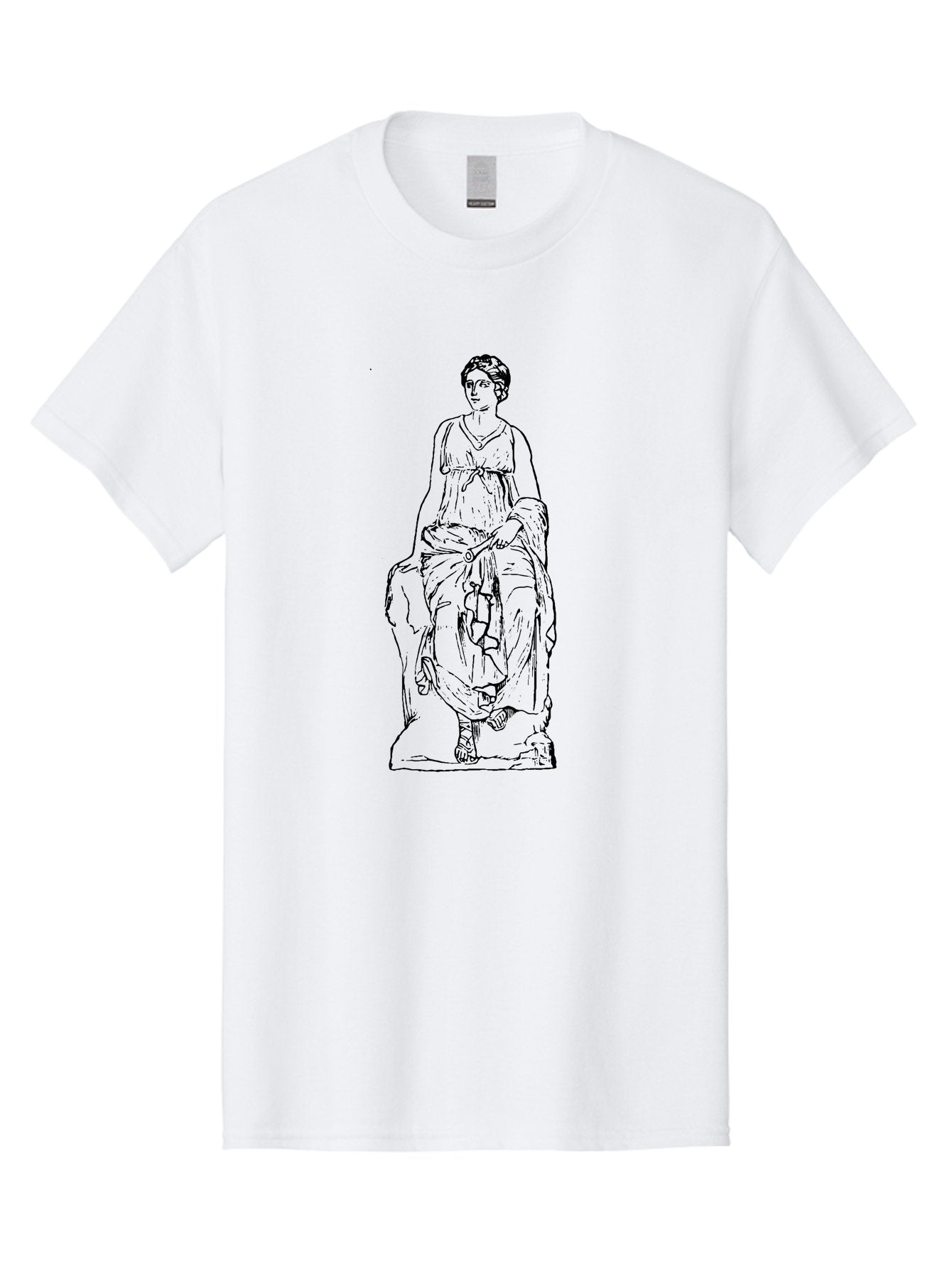 Goddess-Statue Men'S Graphic Tee, 100% Cotton, Comfortable Casual Summer Wear, Machine Washable, Classical Figure, Elegant Pose, Flowing Dress, Ancient Art, Historical Figure, Serene Expression, Artistic Illustration, Simple Lines, -  Aaa536 13
