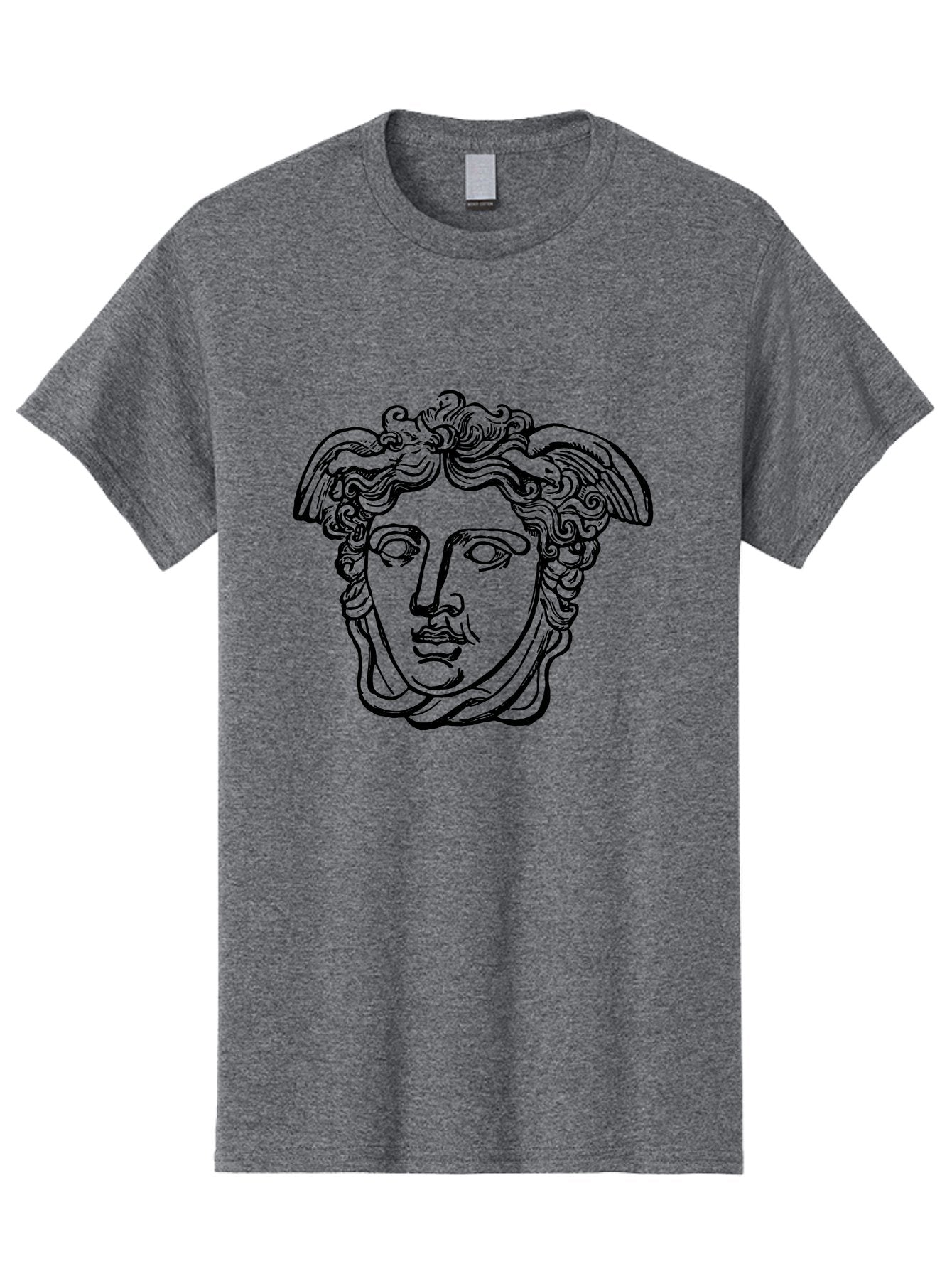 Hermes-Head Men'S Graphic Tee, 100% Cotton, Comfortable Casual Summer Wear, Machine Washable, Classical Art, Greek Mythology, Hermes Statue, Winged Head, Curly Hair, Elegant Design, Minimalist Illustration, Ancient Greece -  Aaa543 15