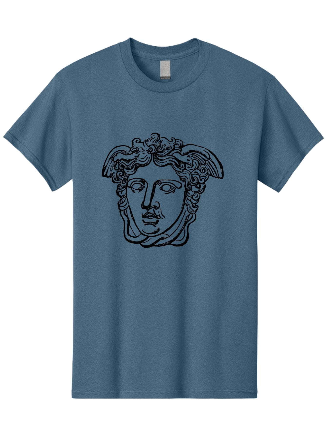Hermes-Head Men'S Graphic Tee, 100% Cotton, Comfortable Casual Summer Wear, Machine Washable, Classical Art, Greek Mythology, Hermes Statue, Winged Head, Curly Hair, Elegant Design, Minimalist Illustration, Ancient Greece -  Aaa543 9