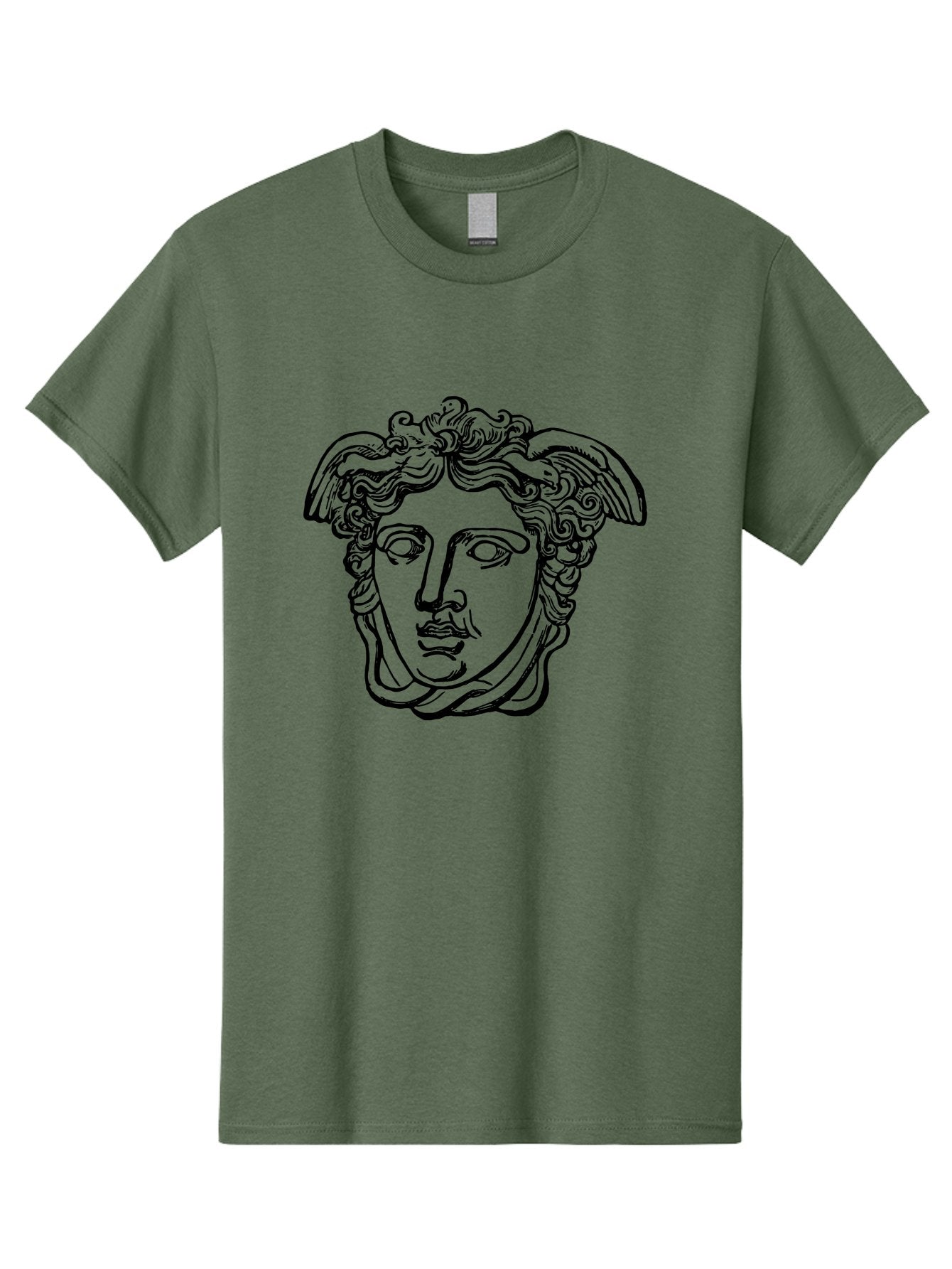 Hermes-Head Men'S Graphic Tee, 100% Cotton, Comfortable Casual Summer Wear, Machine Washable, Classical Art, Greek Mythology, Hermes Statue, Winged Head, Curly Hair, Elegant Design, Minimalist Illustration, Ancient Greece -  Aaa543 21