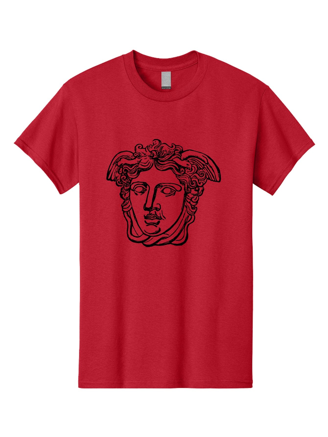 Hermes-Head Men'S Graphic Tee, 100% Cotton, Comfortable Casual Summer Wear, Machine Washable, Classical Art, Greek Mythology, Hermes Statue, Winged Head, Curly Hair, Elegant Design, Minimalist Illustration, Ancient Greece -  Aaa543