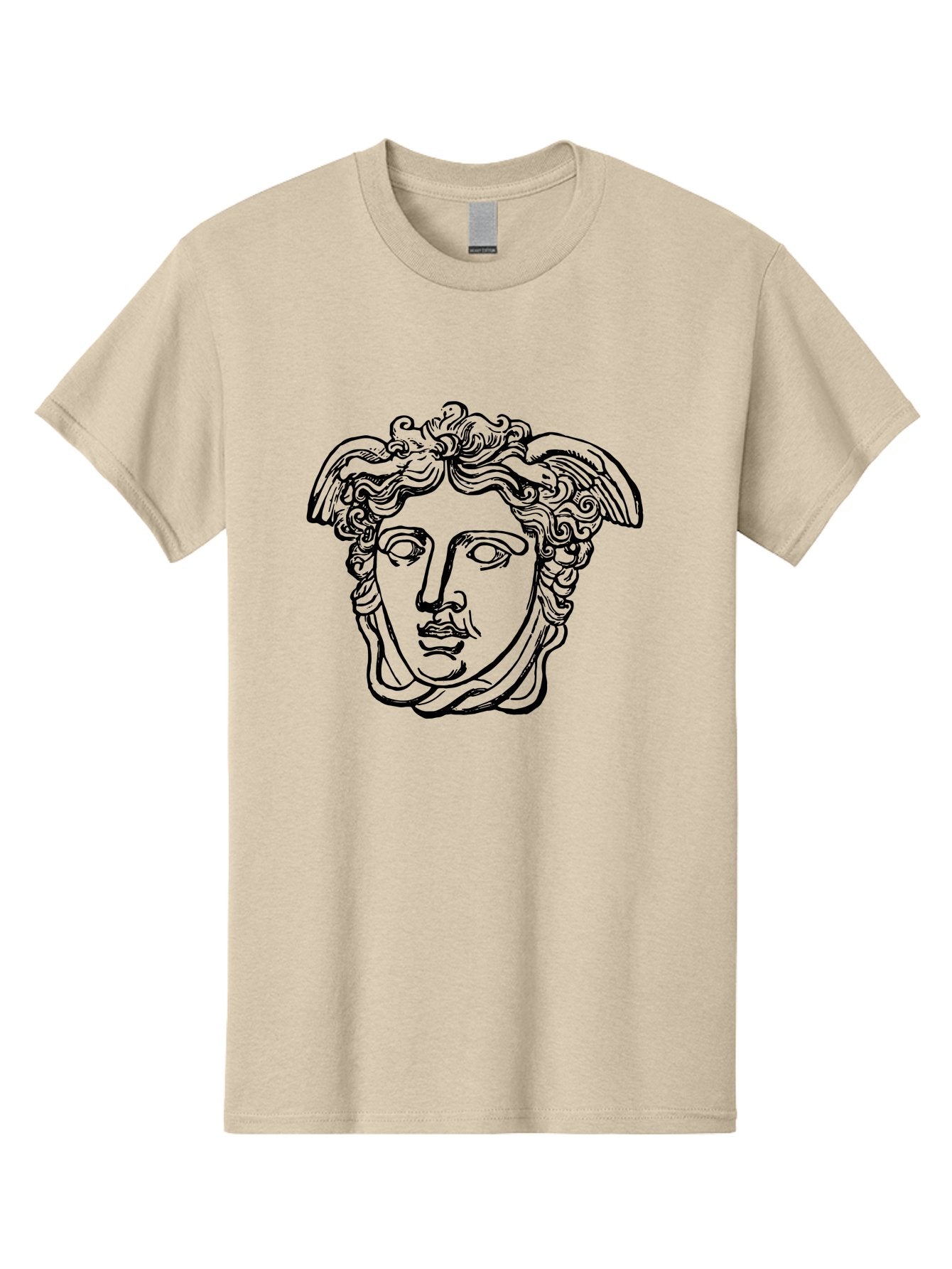 Hermes-Head Men'S Graphic Tee, 100% Cotton, Comfortable Casual Summer Wear, Machine Washable, Classical Art, Greek Mythology, Hermes Statue, Winged Head, Curly Hair, Elegant Design, Minimalist Illustration, Ancient Greece -  Aaa543 17