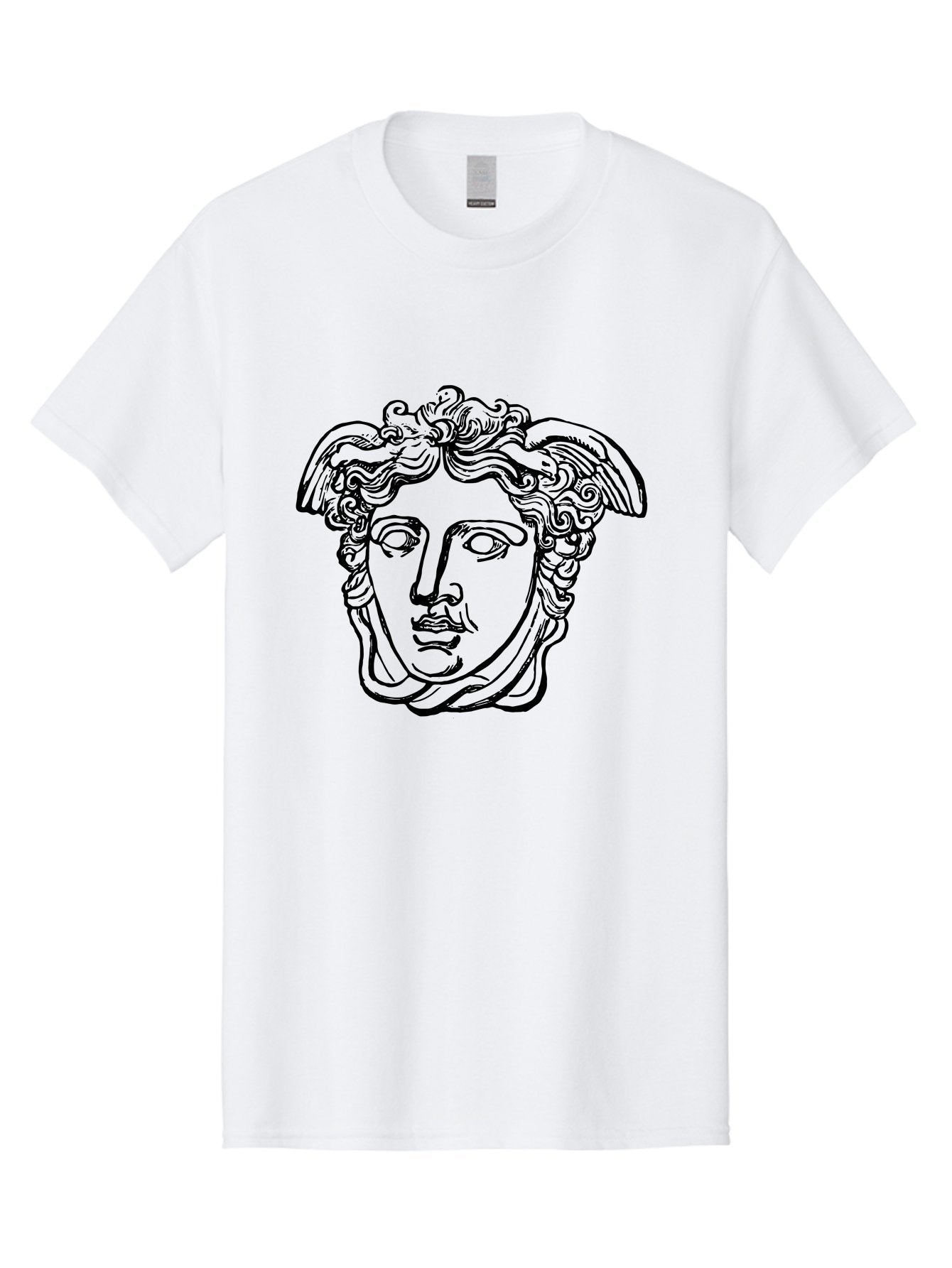 Hermes-Head Men'S Graphic Tee, 100% Cotton, Comfortable Casual Summer Wear, Machine Washable, Classical Art, Greek Mythology, Hermes Statue, Winged Head, Curly Hair, Elegant Design, Minimalist Illustration, Ancient Greece -  Aaa543 11