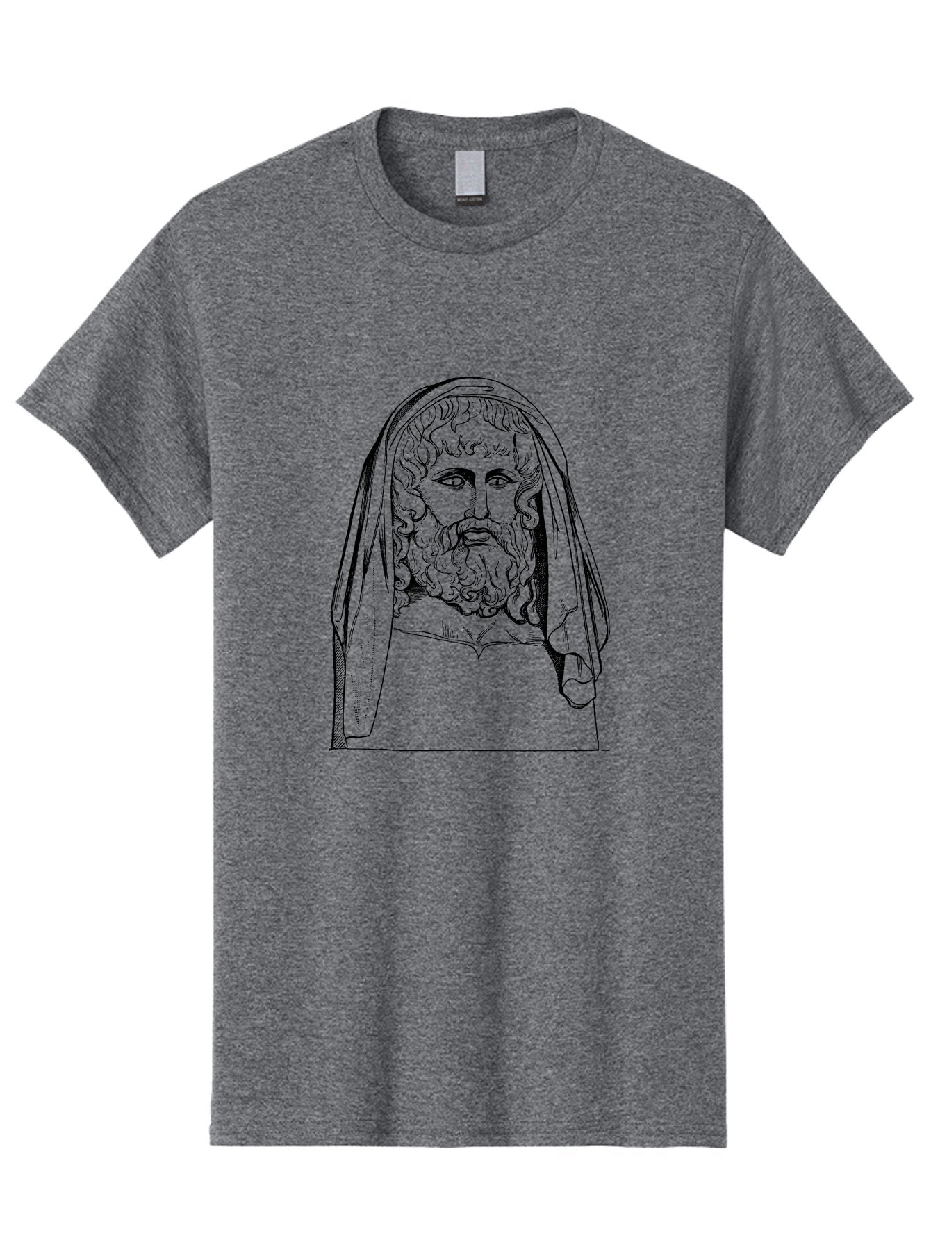 Homer Men'S Graphic Tee, 100% Cotton, Comfortable Casual Summer Wear, Machine Washable, Classical Illustration, Ancient Greek Poet, Bearded Man, Curly Hair, Hooded Figure, Literary Figure, Historical Portrait, Vintage Artwork, -  Aaa544 11