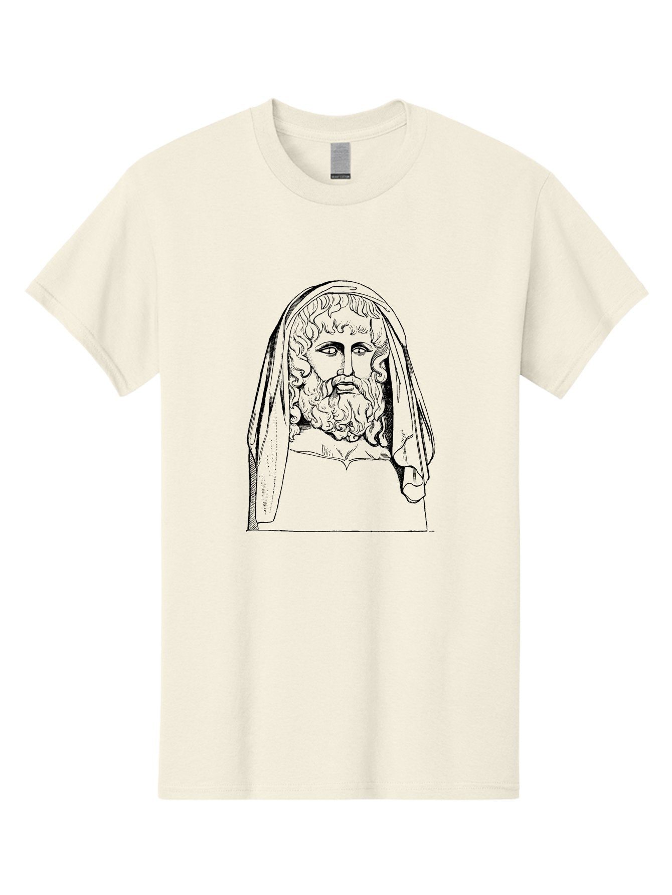 Homer Men'S Graphic Tee, 100% Cotton, Comfortable Casual Summer Wear, Machine Washable, Classical Illustration, Ancient Greek Poet, Bearded Man, Curly Hair, Hooded Figure, Literary Figure, Historical Portrait, Vintage Artwork, -  Aaa544 21