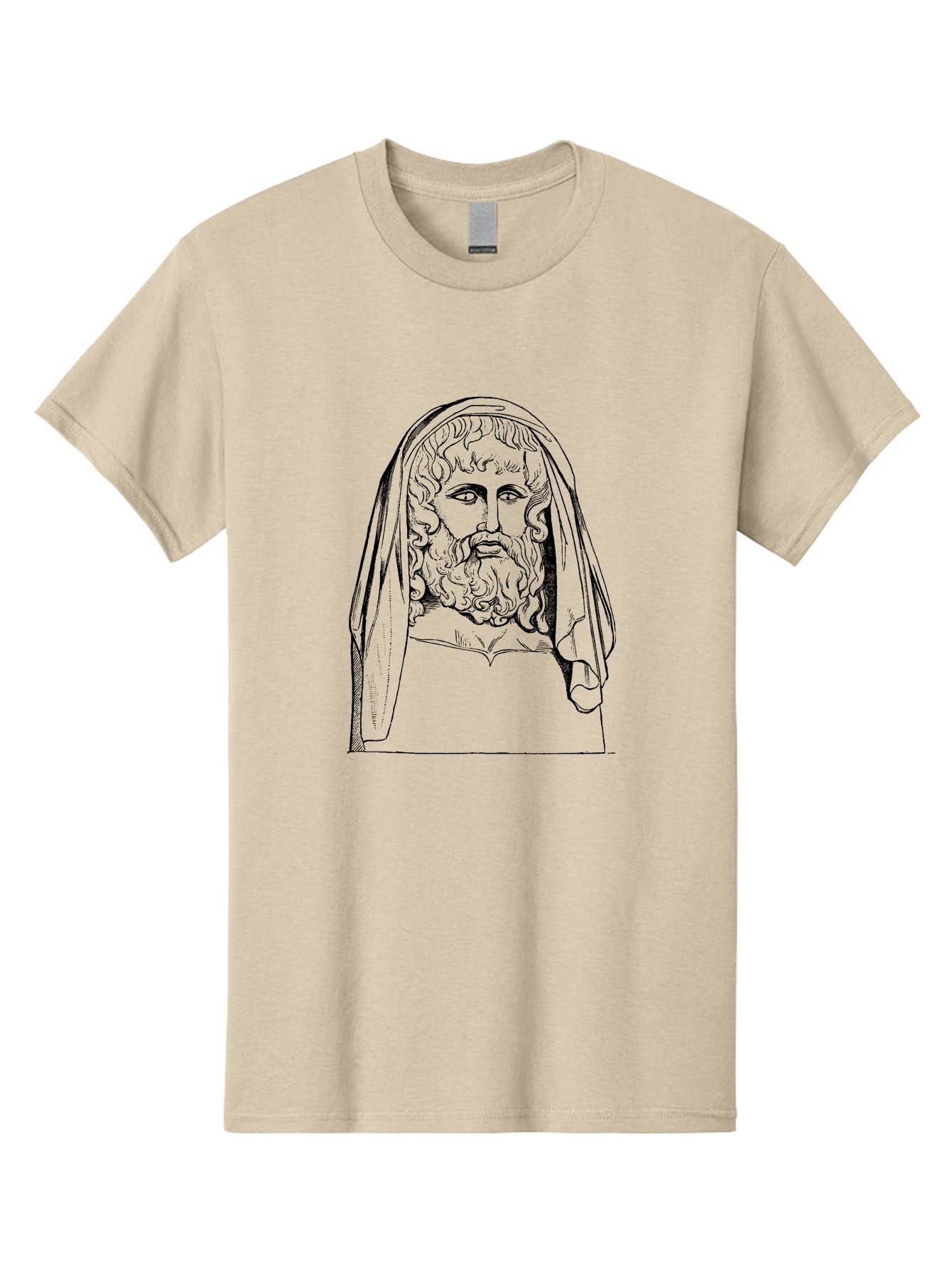 Homer Men'S Graphic Tee, 100% Cotton, Comfortable Casual Summer Wear, Machine Washable, Classical Illustration, Ancient Greek Poet, Bearded Man, Curly Hair, Hooded Figure, Literary Figure, Historical Portrait, Vintage Artwork, -  Aaa544 3