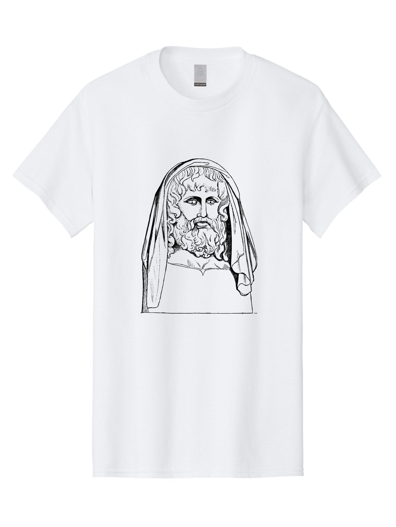 Homer Men'S Graphic Tee, 100% Cotton, Comfortable Casual Summer Wear, Machine Washable, Classical Illustration, Ancient Greek Poet, Bearded Man, Curly Hair, Hooded Figure, Literary Figure, Historical Portrait, Vintage Artwork, -  Aaa544