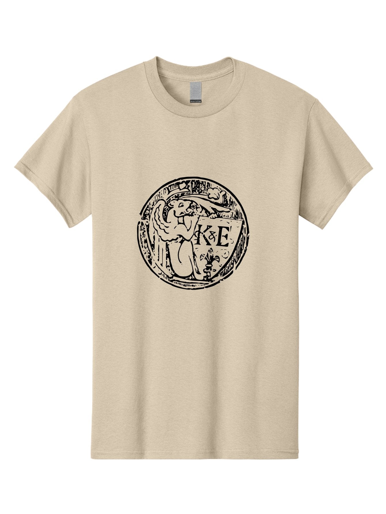 Ke-Logo Men'S Graphic Tee, 100% Cotton, Comfortable Casual Summer Wear, Machine Washable, Black Logo, Angel Holding Shield, 'Ke' Emblem, Circular Design, Mystical Symbol, Medieval Art, Gothic Style, Mysterious Figure, Artistic Logo -  Aaa546 7